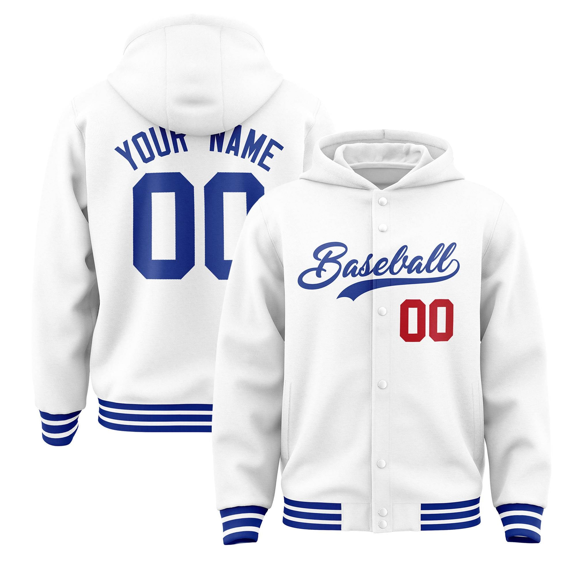 Custom White Royal Varsity Full-Snap Letterman Classic Jacket Hoodie| KXKSHOP