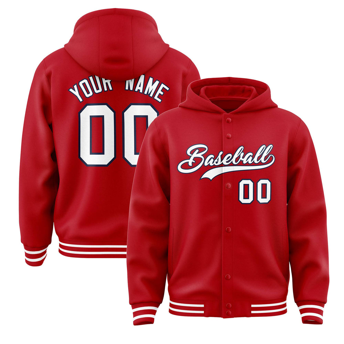 Custom Red White-Navy Varsity Full-Snap Letterman Classic Jacket Hoodie| KXKSHOP