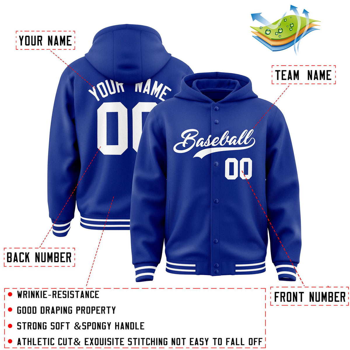 Custom Royal White Varsity Full-Snap Letterman Classic Jacket Hoodie| KXKSHOP