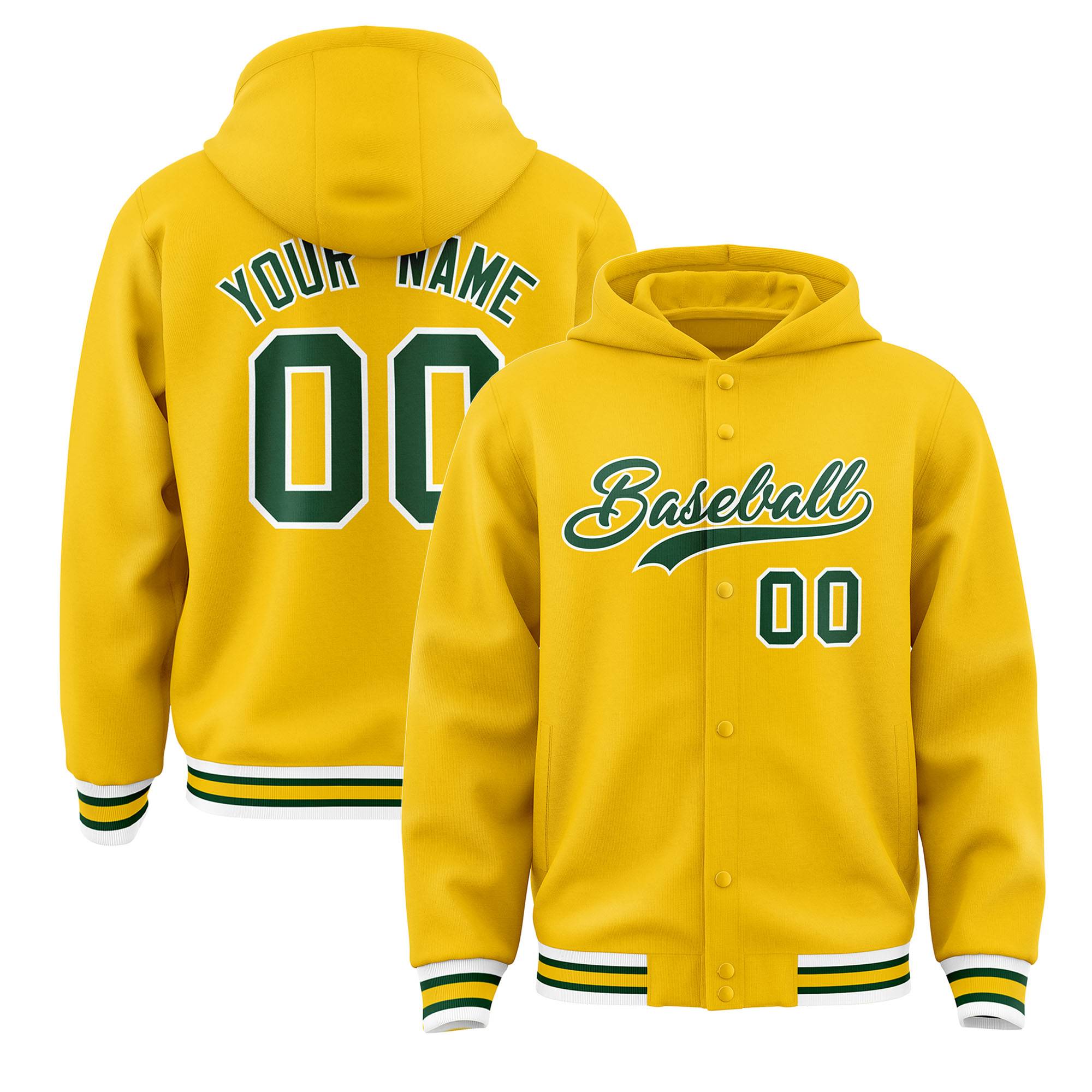 Custom Gold Green-White Varsity Full-Snap Letterman Classic Jacket Hoodie| KXKSHOP