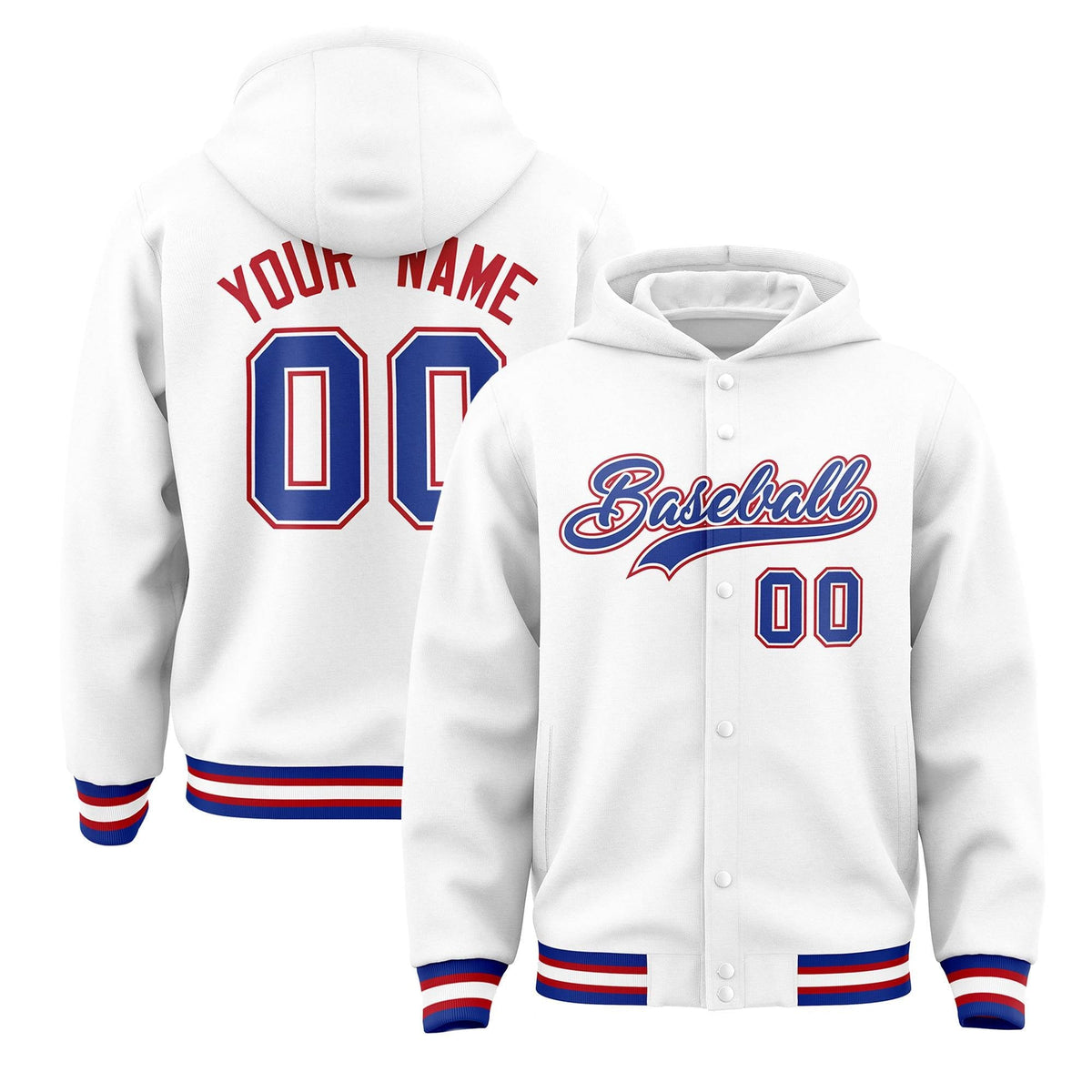 Custom White Royal-White Varsity Full-Snap Letterman Classic Jacket Hoodie| KXKSHOP