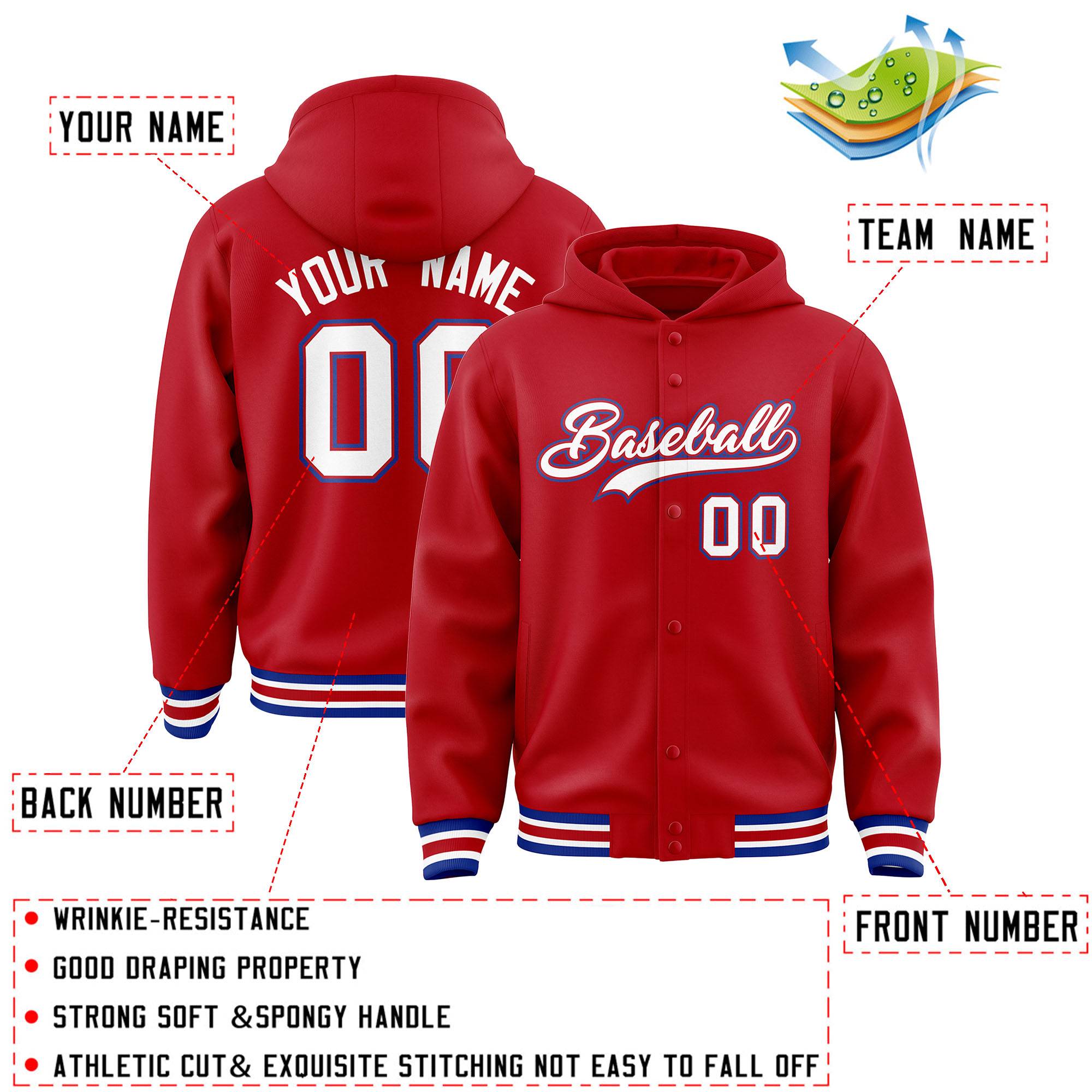 Custom Red White-Red Varsity Full-Snap Letterman Classic Jacket Hoodie| KXKSHOP