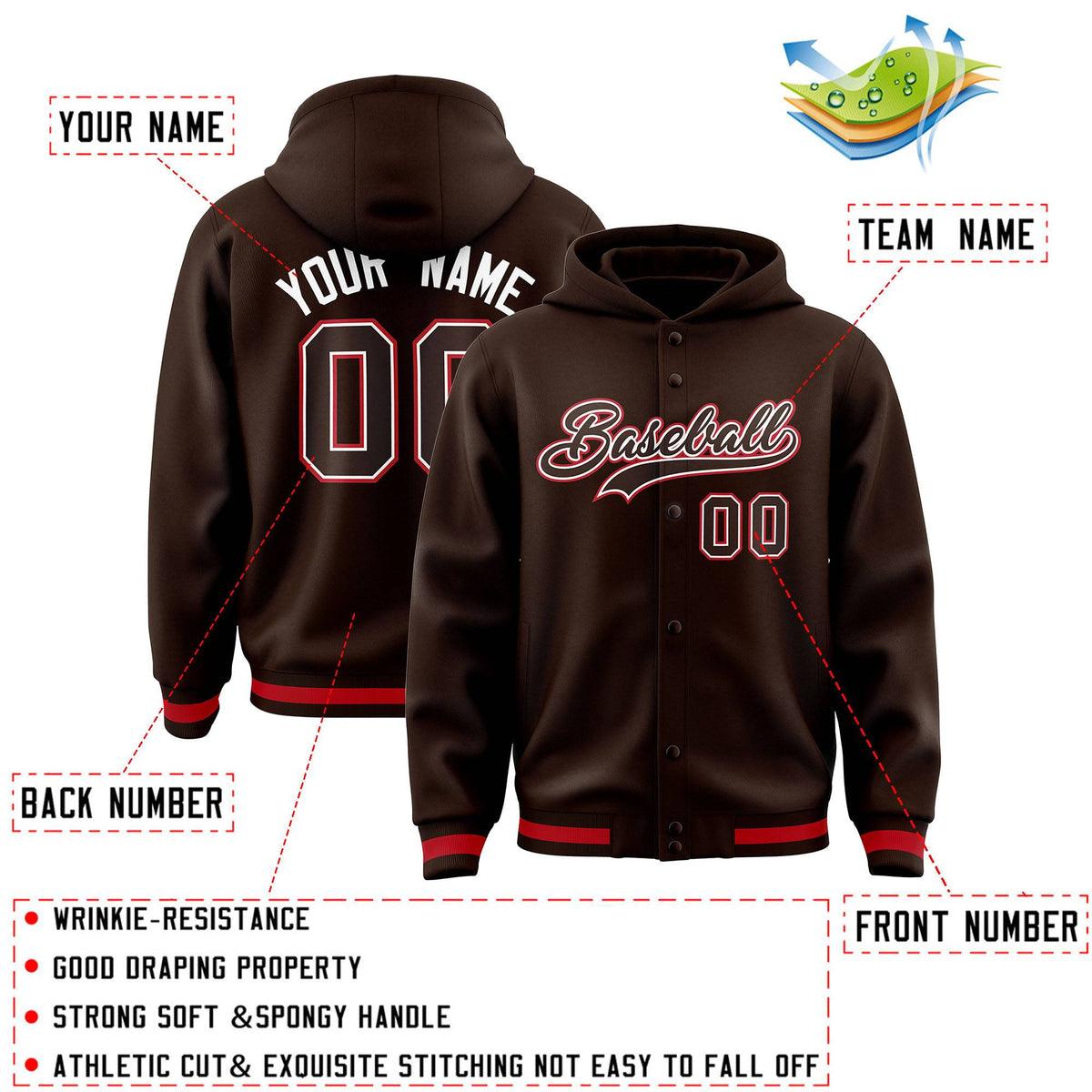 Custom Brown Brown-White Varsity Full-Snap Letterman Classic Jacket Hoodie| KXKSHOP