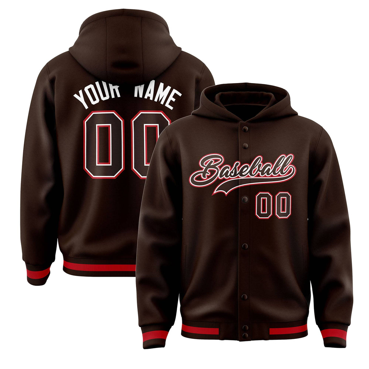 Custom Brown Brown-White Varsity Full-Snap Letterman Classic Jacket Hoodie| KXKSHOP