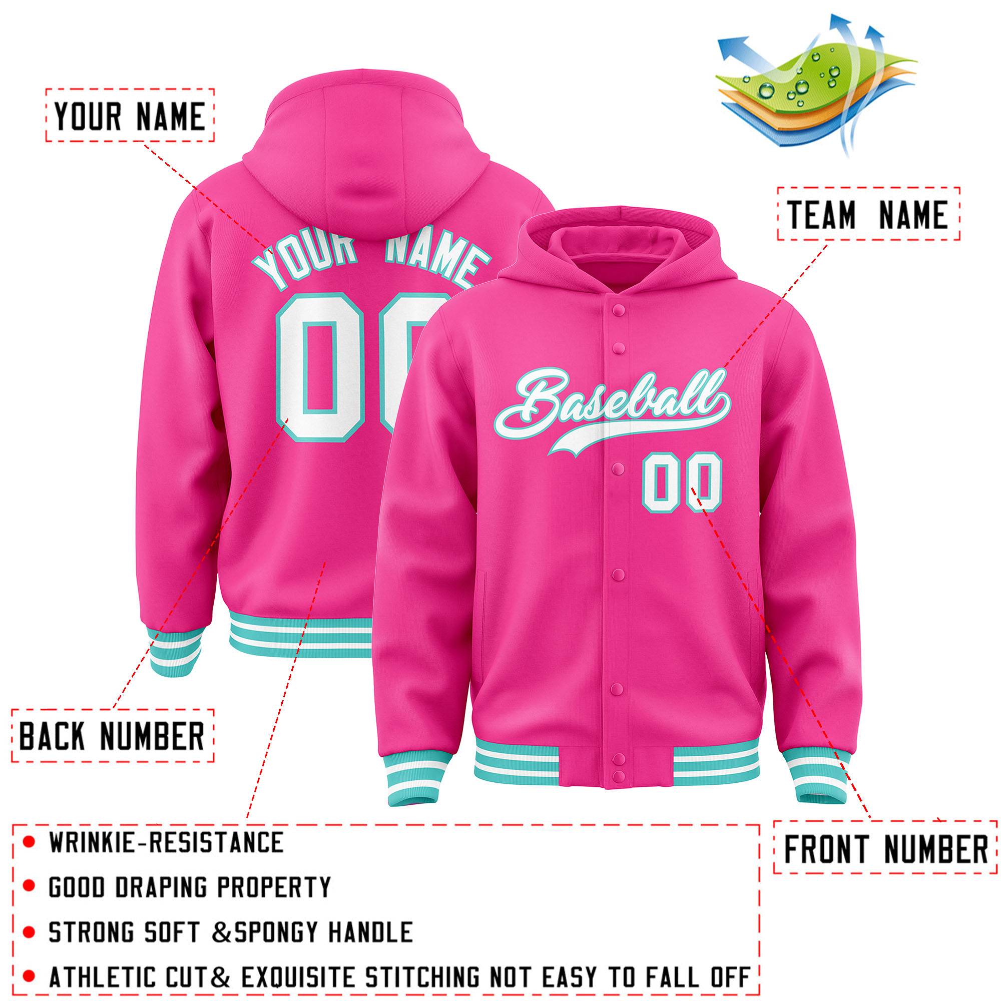 Custom Pink White-Bright Green Varsity Full-Snap Letterman Classic Jacket Hoodie| KXKSHOP
