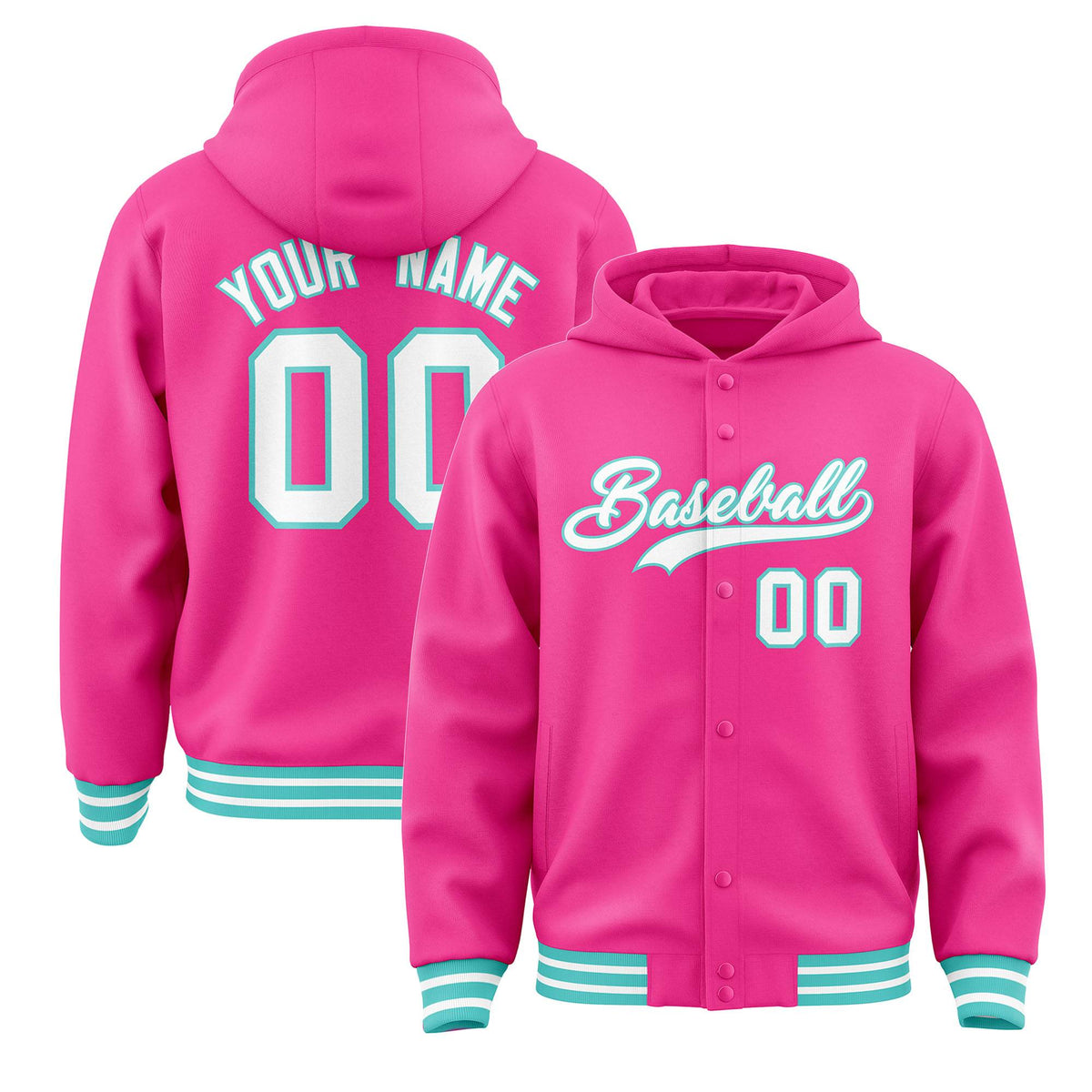 Custom Pink White-Bright Green Varsity Full-Snap Letterman Classic Jacket Hoodie| KXKSHOP