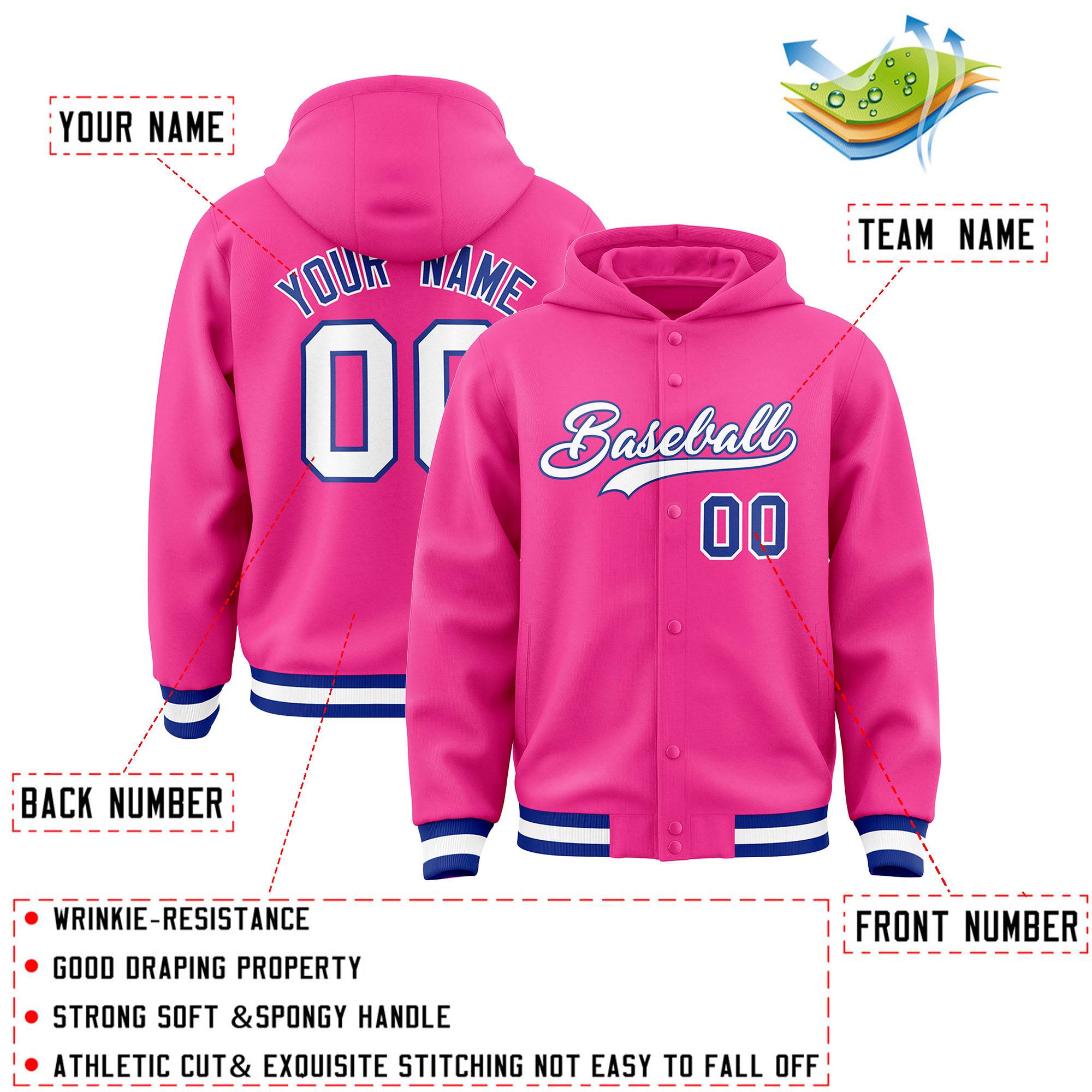 Custom Pink White-Royal Varsity Full-Snap Letterman Classic Jacket Hoodie| KXKSHOP