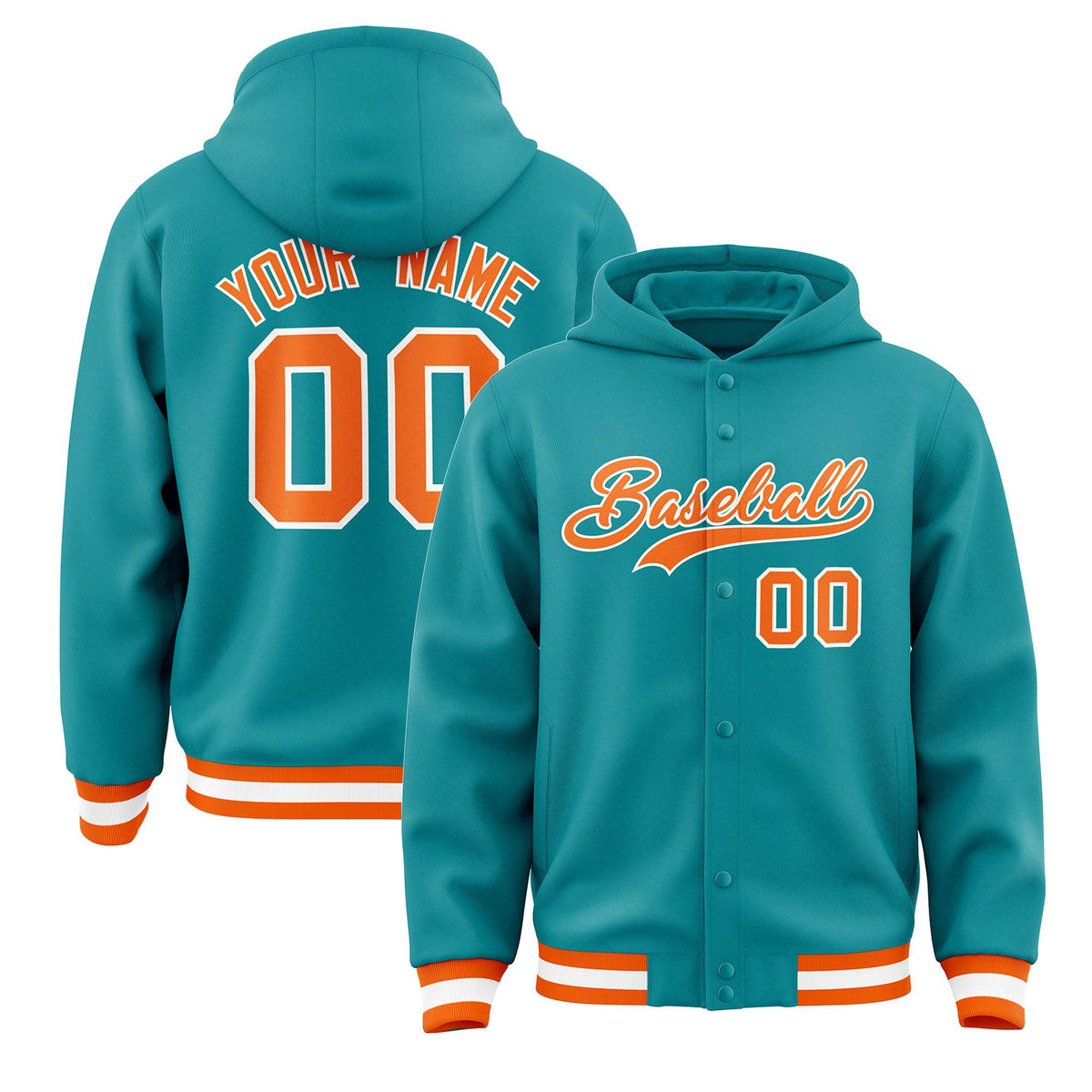 Custom Aqua Orange-White Varsity Full-Snap Letterman Classic Jacket Hoodie| KXKSHOP