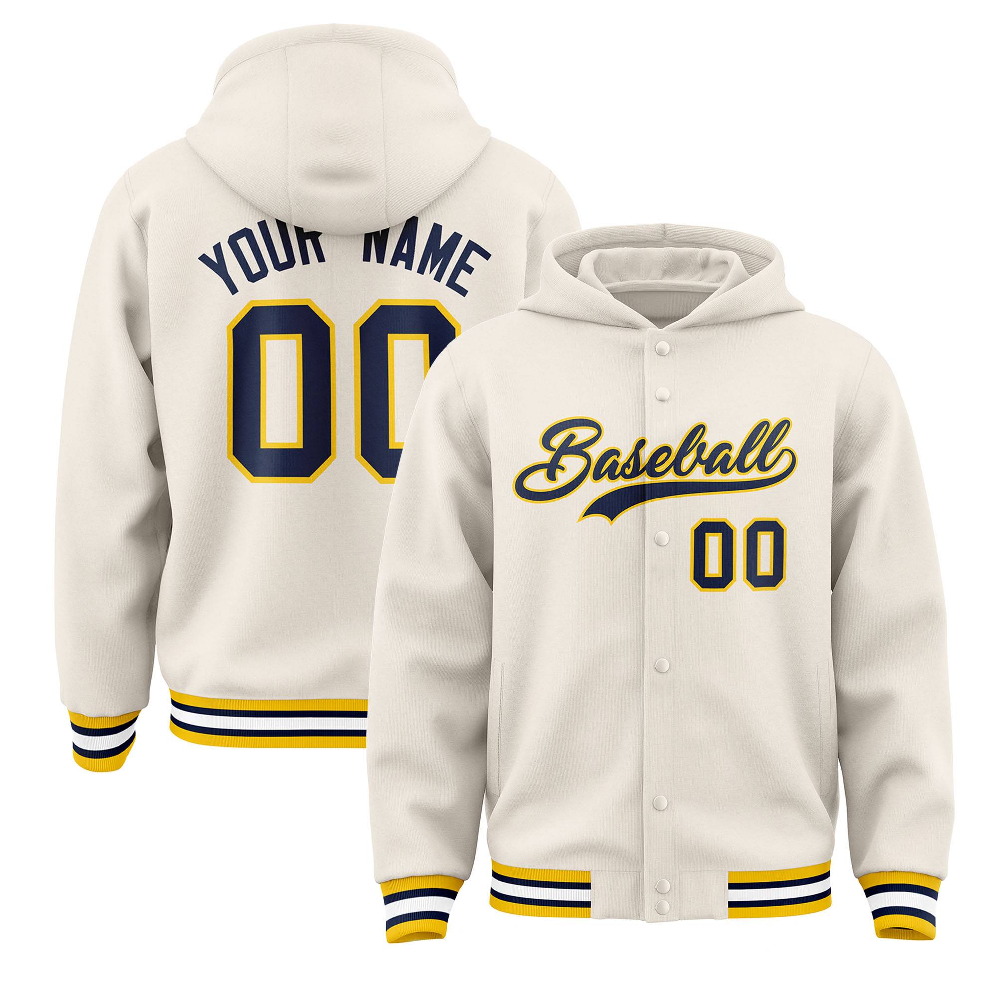 Custom Cream Navy-Gold Varsity Full-Snap Letterman Classic Jacket Hoodie| KXKSHOP