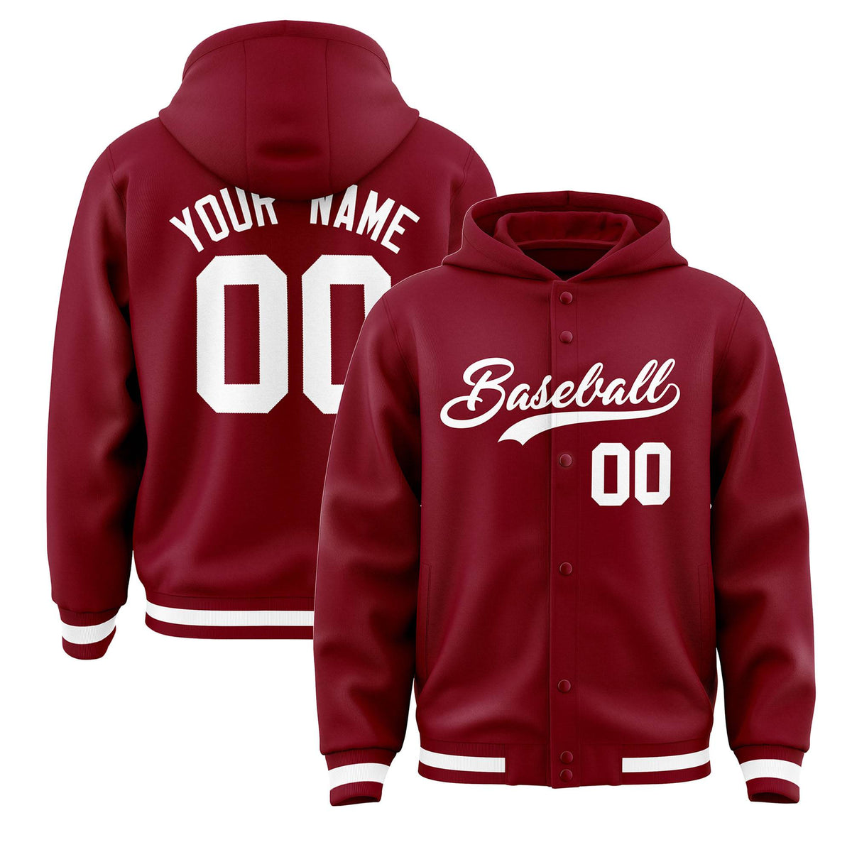 Custom Crimson White Varsity Full-Snap Letterman Classic Jacket Hoodie| KXKSHOP