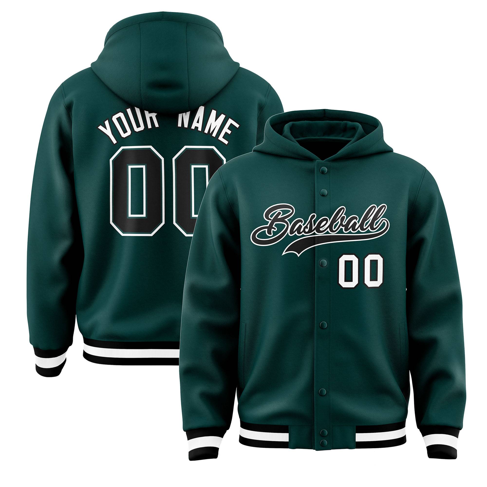 Custom Midnight Green Black-White Varsity Full-Snap Letterman Classic Jacket Hoodie| KXKSHOP