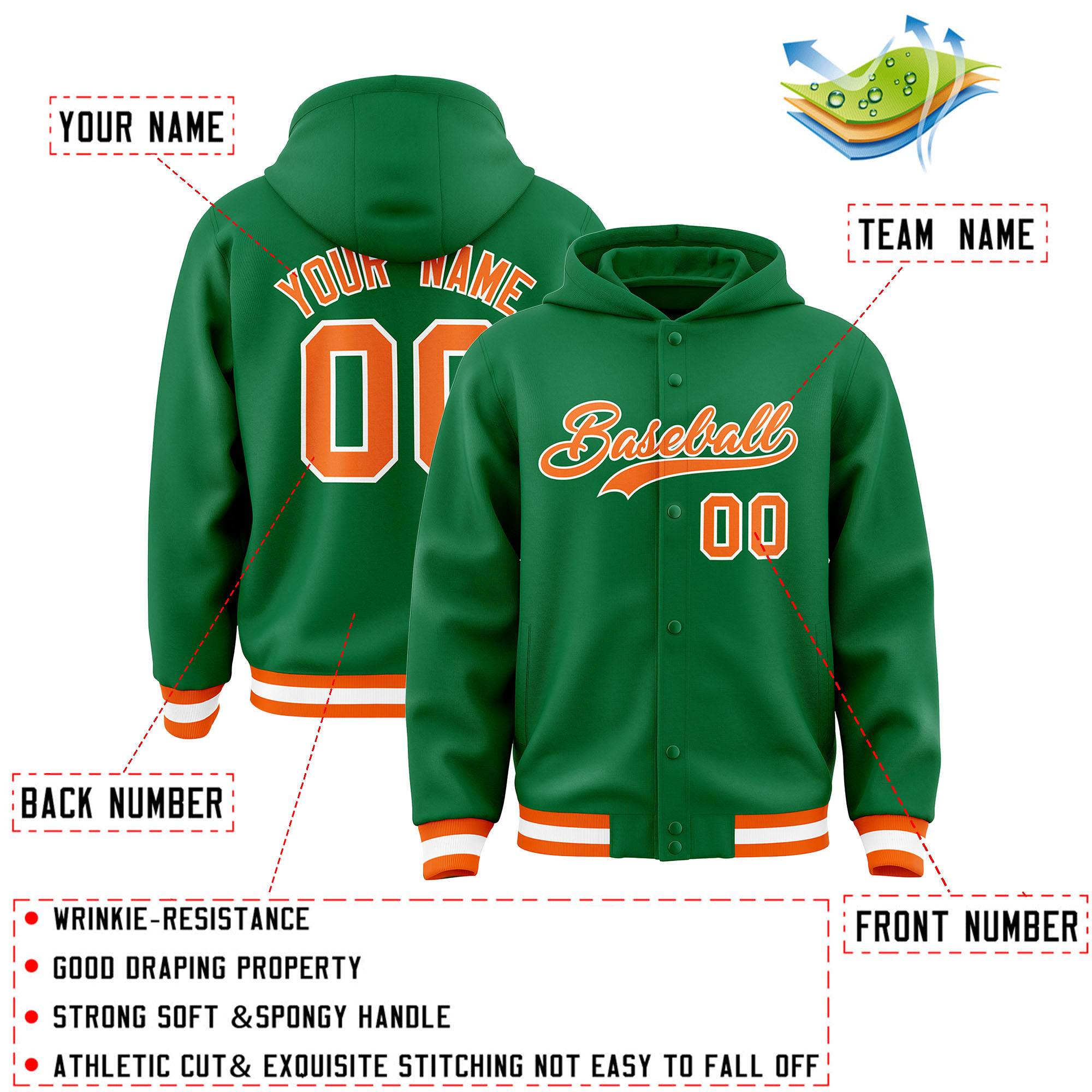 Custom Kelly Green Orange-White Varsity Full-Snap Letterman Classic Jacket Hoodie| KXKSHOP