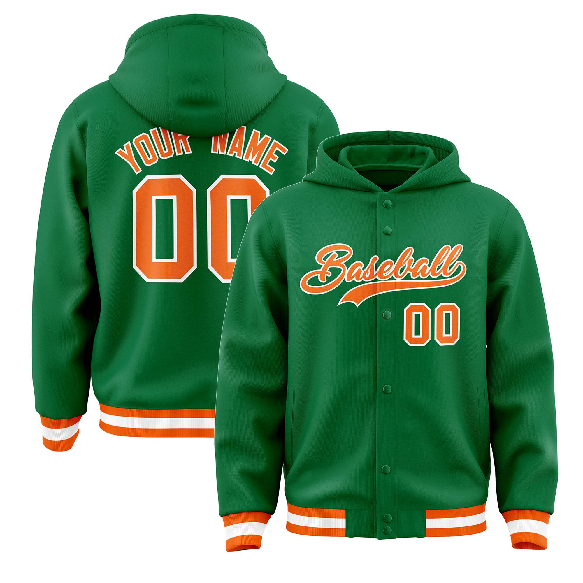 Custom Kelly Green Orange-White Varsity Full-Snap Letterman Classic Jacket Hoodie| KXKSHOP