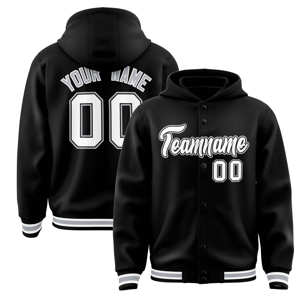 Custom Black White-Black Varsity Full-Snap Letterman Classic Jacket Hoodie| KXKSHOP