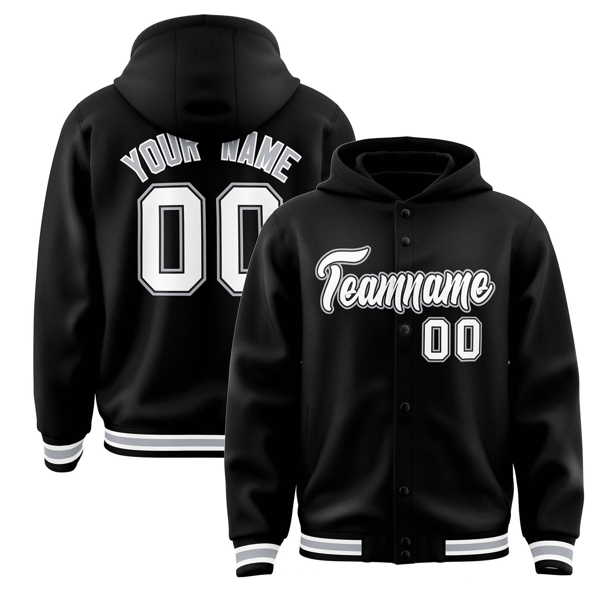 Custom Black White-Black Varsity Full-Snap Letterman Classic Jacket Hoodie| KXKSHOP