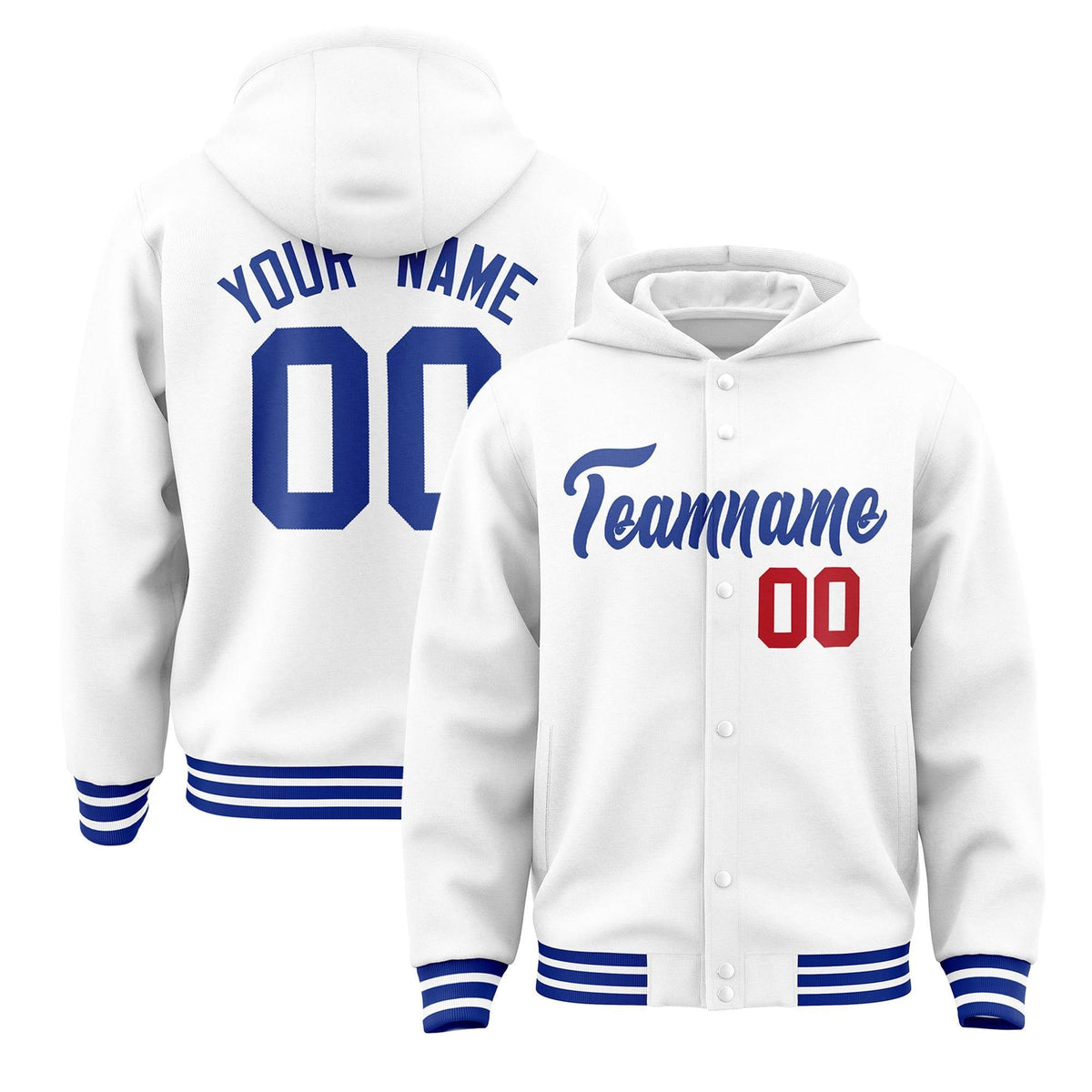 Custom White Royal Varsity Full-Snap Letterman Classic Jacket Hoodie| KXKSHOP