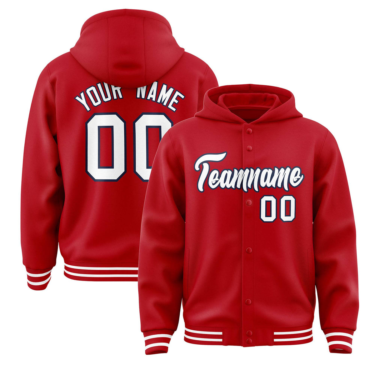 Custom Red White-Navy Varsity Full-Snap Letterman Classic Jacket Hoodie| KXKSHOP