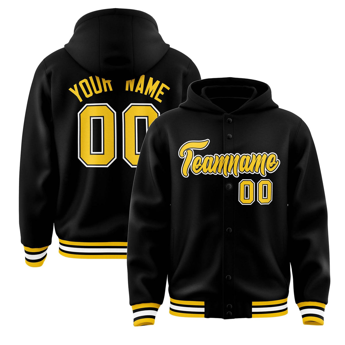 Custom Black Gold-Black Varsity Full-Snap Letterman Classic Jacket Hoodie| KXKSHOP