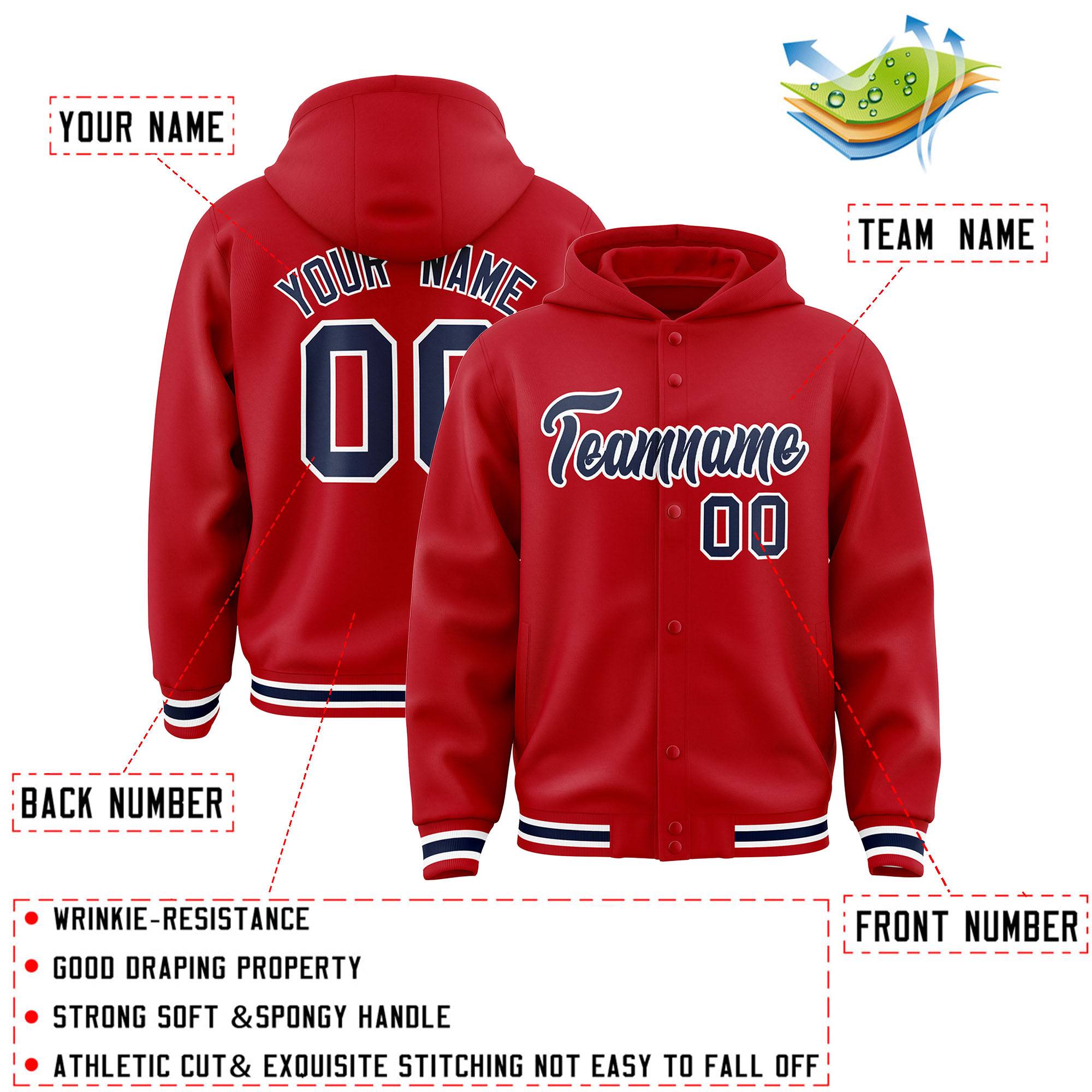 Custom Red Navy-White Varsity Full-Snap Letterman Classic Jacket Hoodie| KXKSHOP