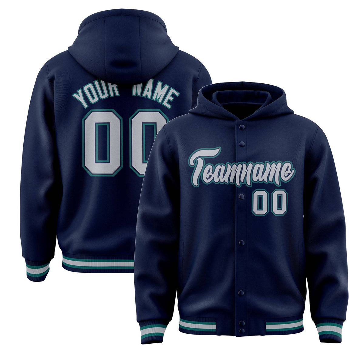Custom Navy Gray-Navy Varsity Full-Snap Letterman Classic Jacket Hoodie| KXKSHOP