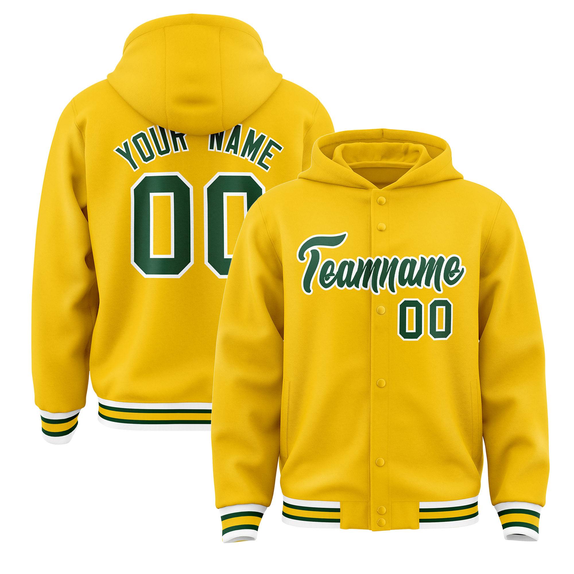 Custom Gold Green-White Varsity Full-Snap Letterman Classic Jacket Hoodie| KXKSHOP