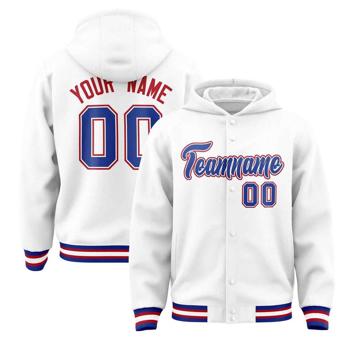 Custom White Royal-White Varsity Full-Snap Letterman Classic Jacket Hoodie| KXKSHOP