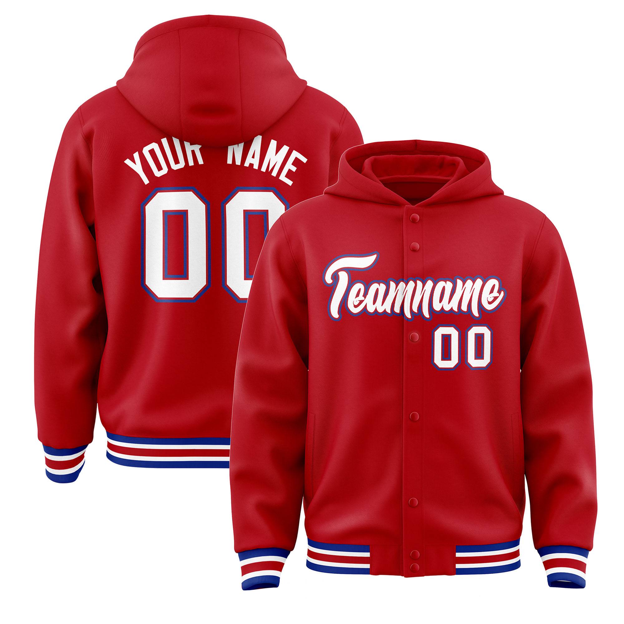Custom Red White-Red Varsity Full-Snap Letterman Classic Jacket Hoodie| KXKSHOP