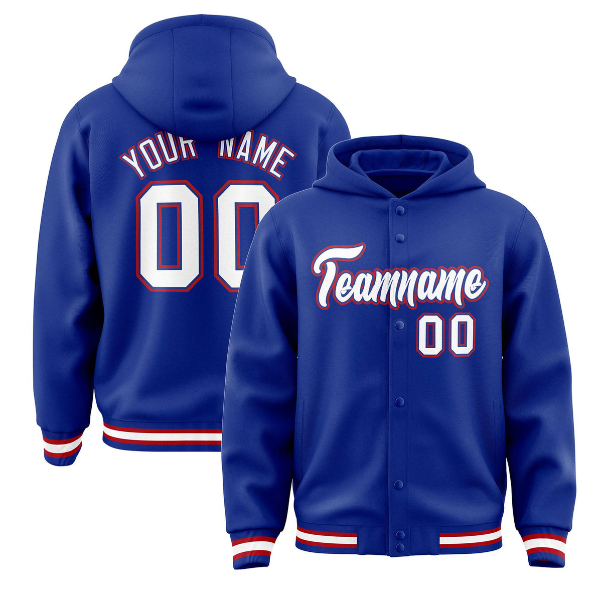 Custom Royal White-Royal Varsity Full-Snap Letterman Classic Jacket Hoodie| KXKSHOP