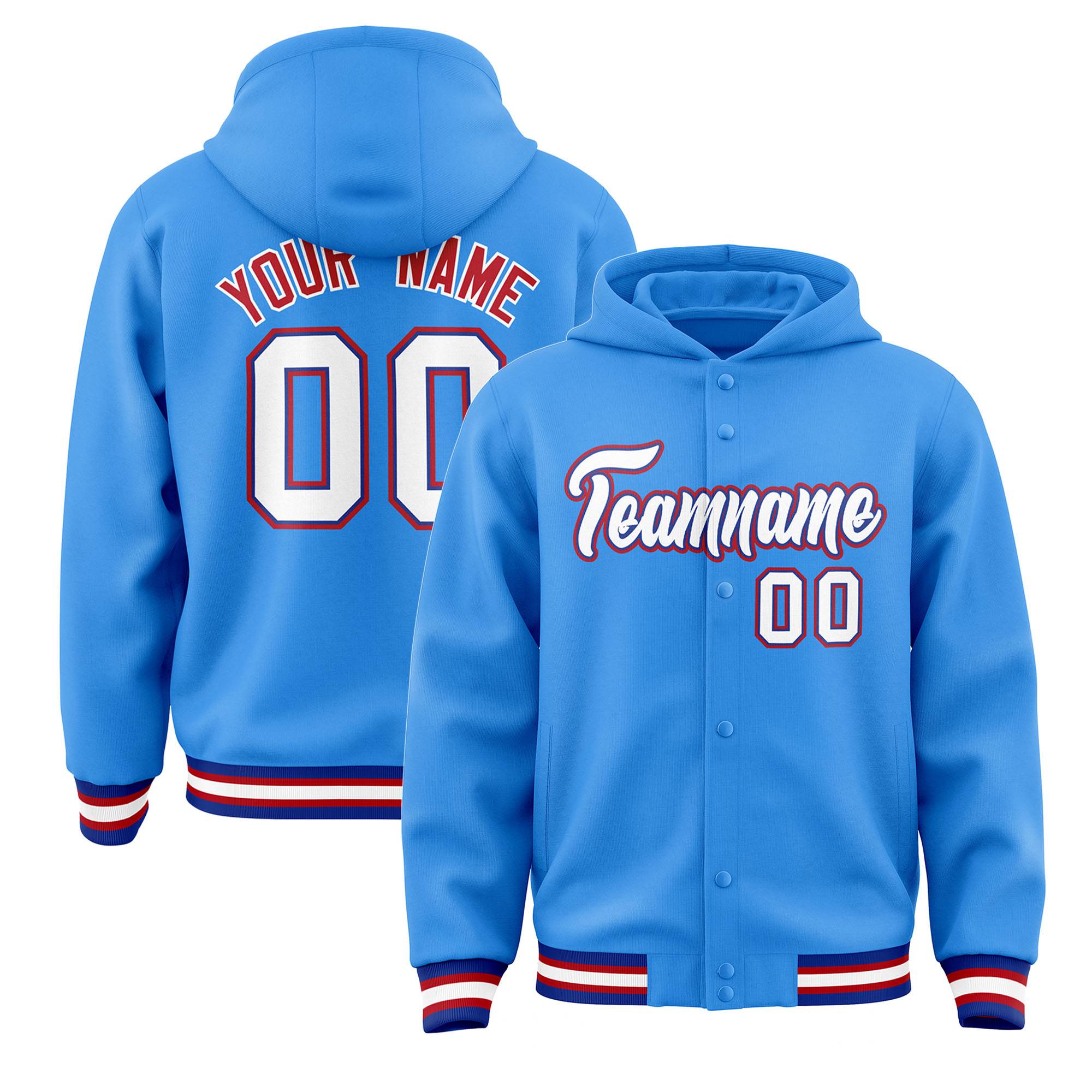 Custom Powder Blue White-Royal Varsity Full-Snap Letterman Classic Jacket Hoodie| KXKSHOP