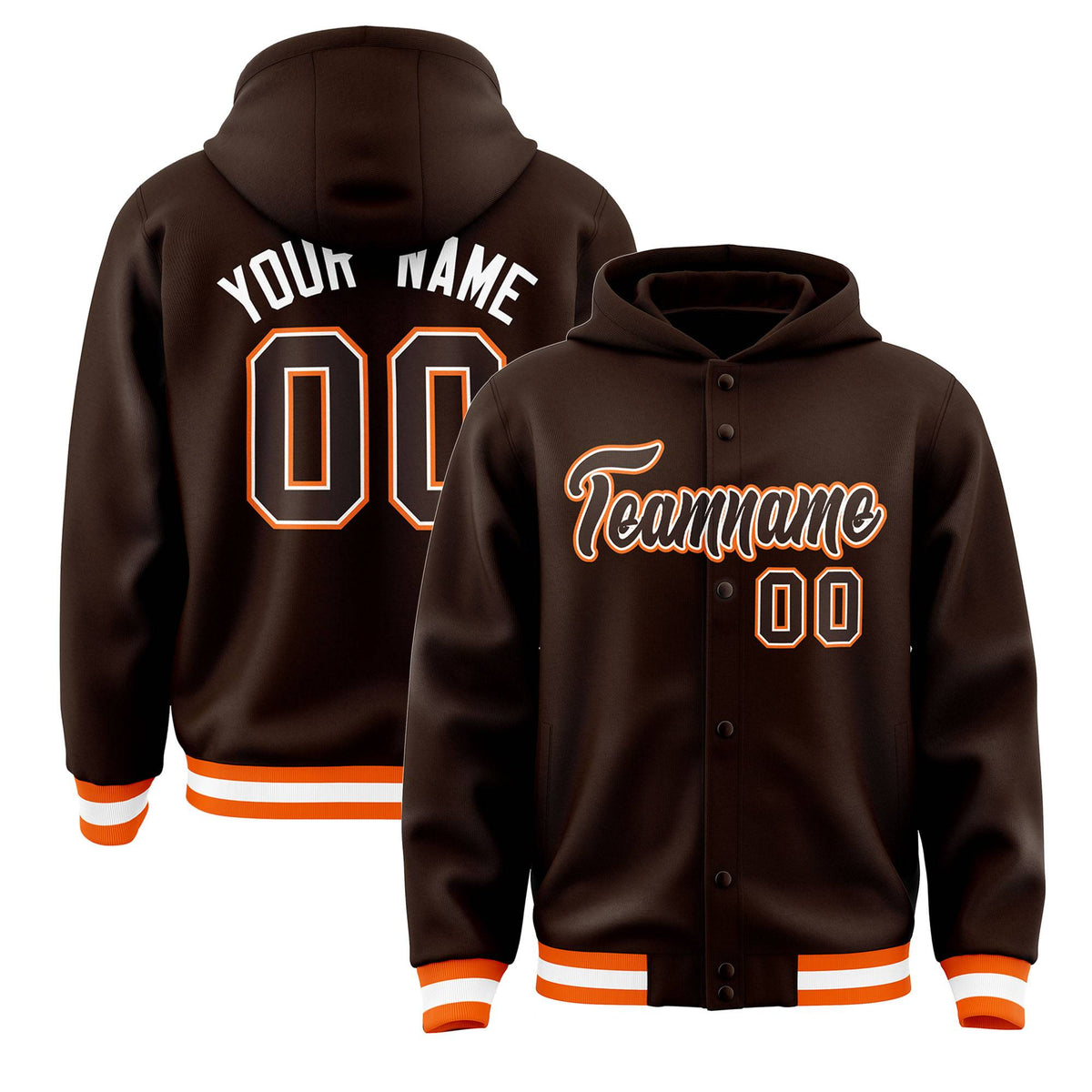 Custom Brown Brown-White Varsity Full-Snap Letterman Classic Jacket Hoodie| KXKSHOP