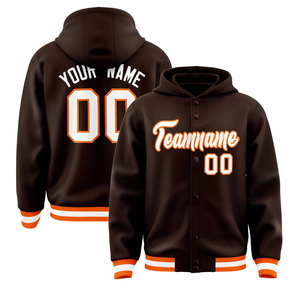Custom Brown White-Orange Varsity Full-Snap Letterman Classic Jacket Hoodie| KXKSHOP