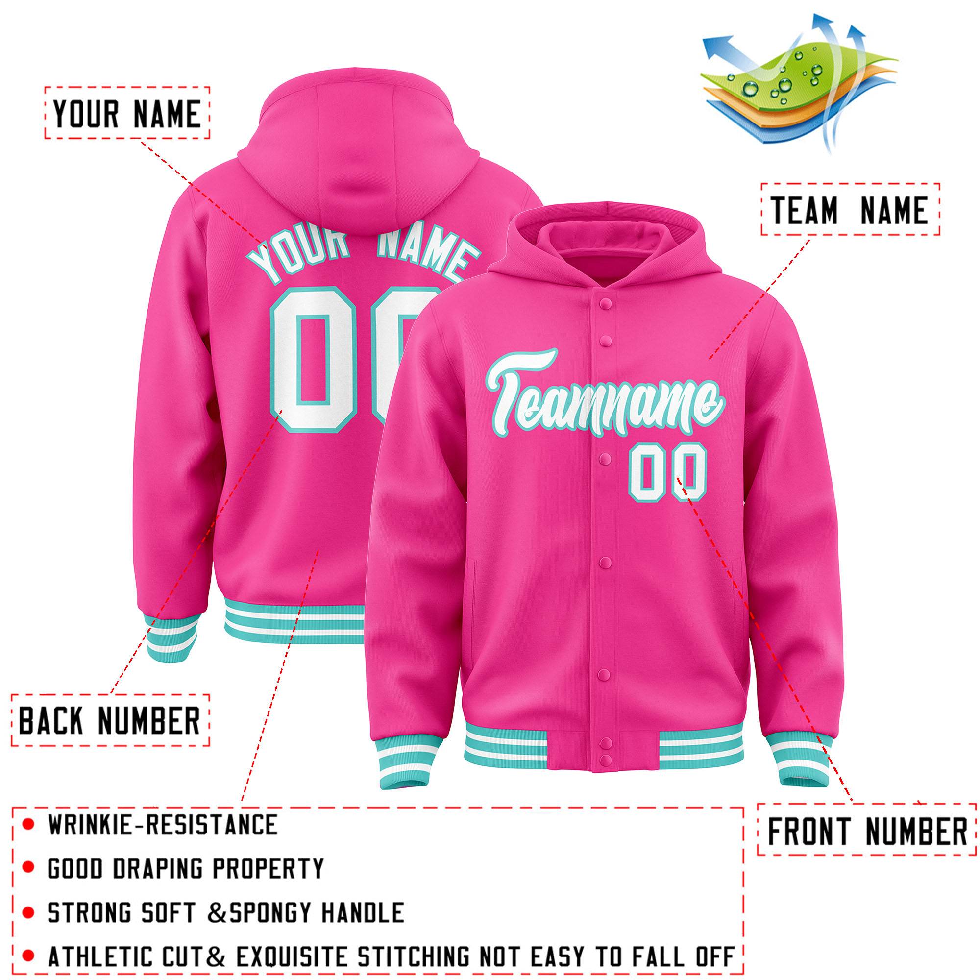 Custom Pink White-Bright Green Varsity Full-Snap Letterman Classic Jacket Hoodie| KXKSHOP