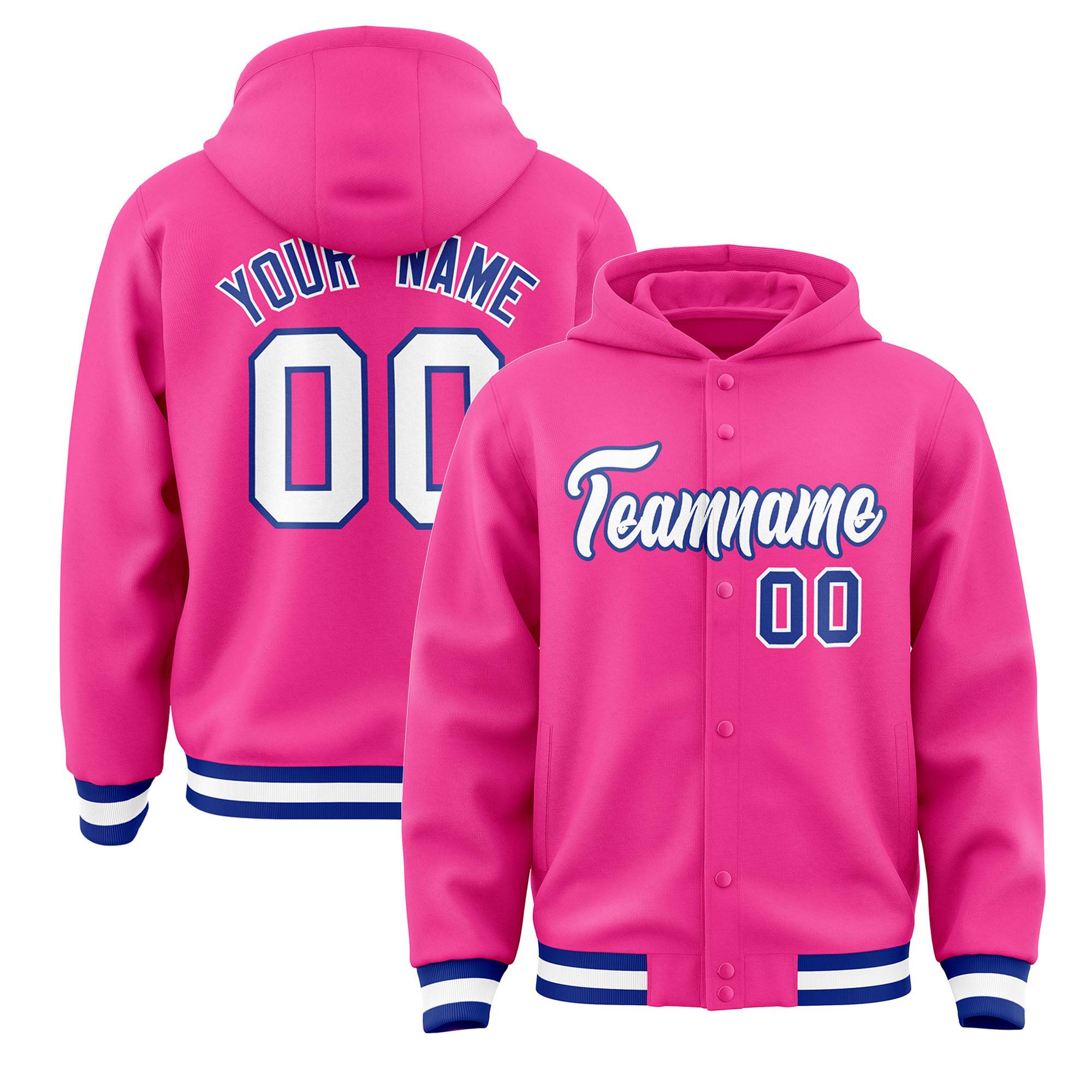 Custom Pink White-Royal Varsity Full-Snap Letterman Classic Jacket Hoodie| KXKSHOP
