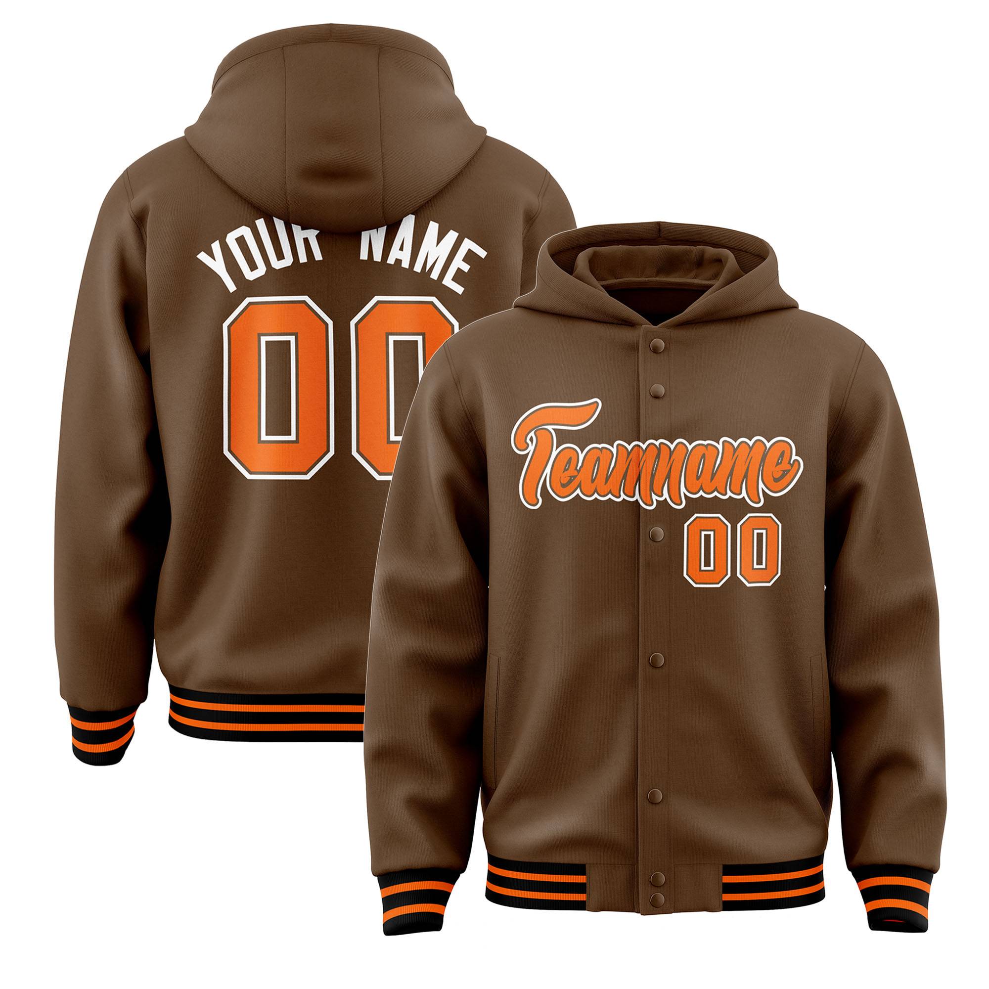 Custom Light Brown Orange-Light Brown Varsity Full-Snap Letterman Classic Jacket Hoodie| KXKSHOP
