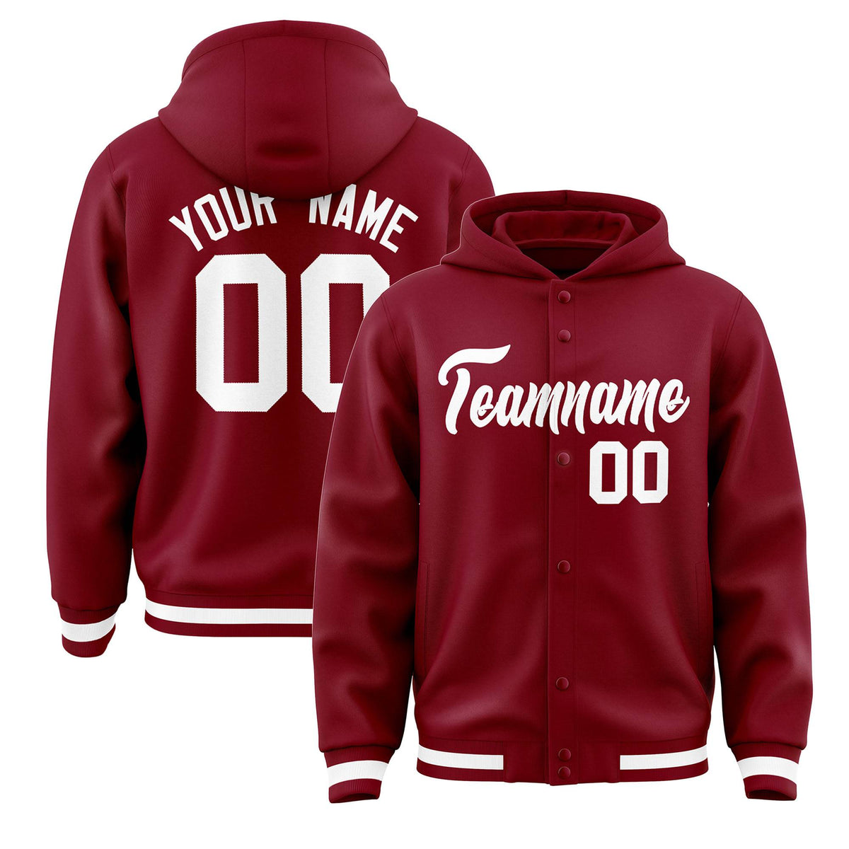 Custom Crimson White Varsity Full-Snap Letterman Classic Jacket Hoodie| KXKSHOP