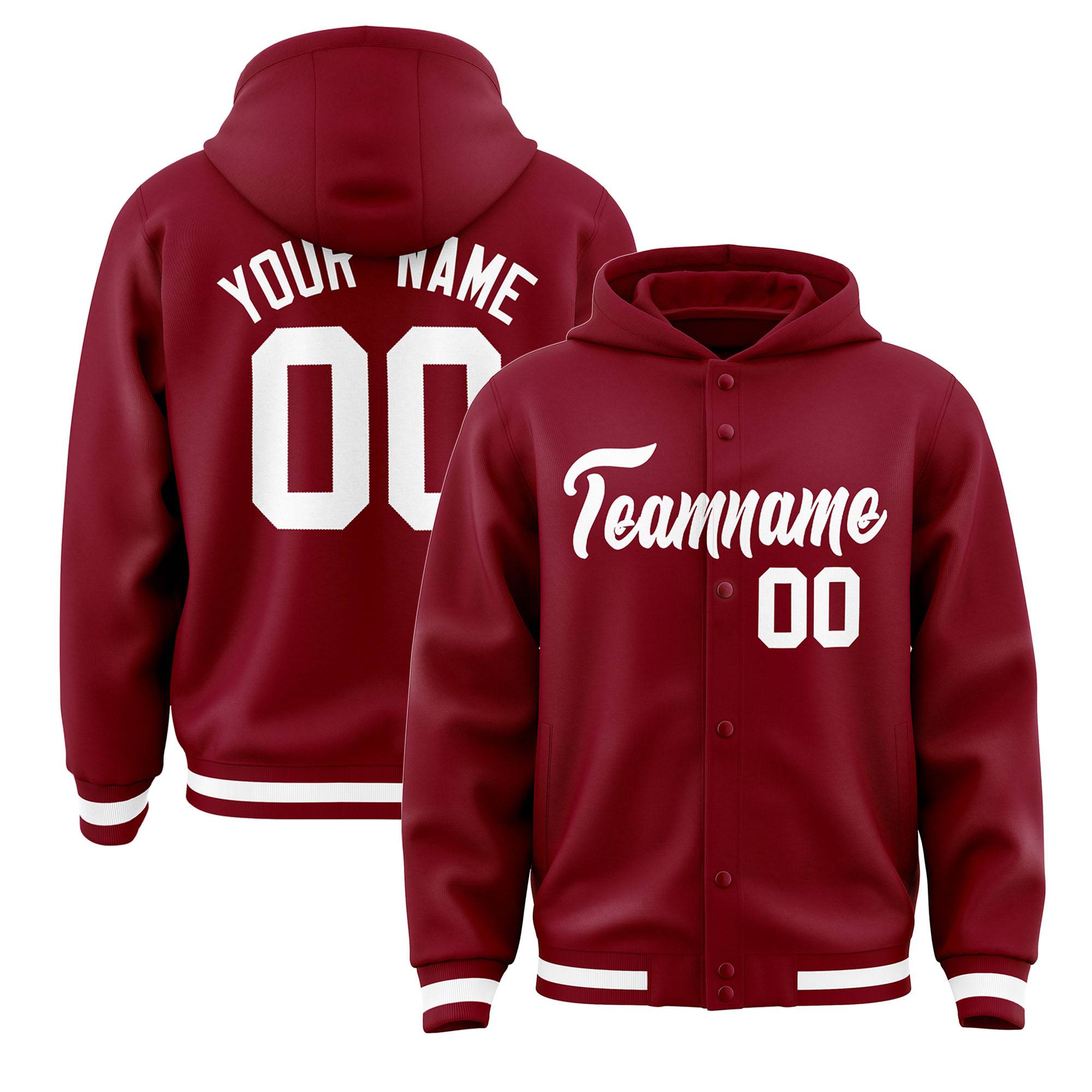 Custom Crimson White Varsity Full-Snap Letterman Classic Jacket Hoodie| KXKSHOP