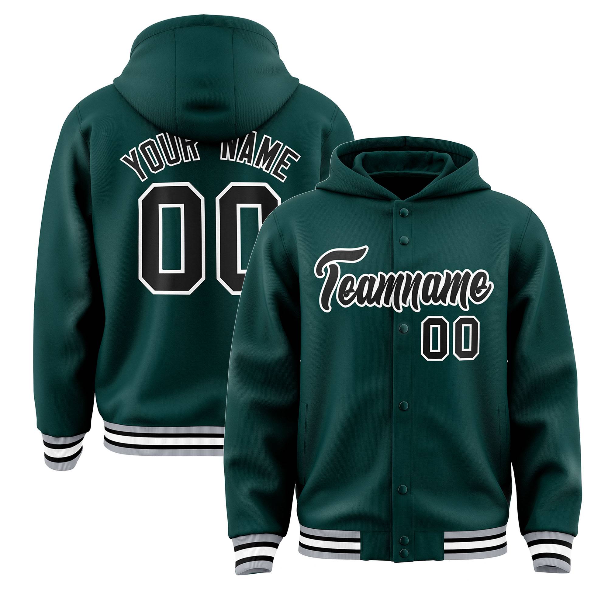 Custom Midnight Green Black-White Varsity Full-Snap Letterman Classic Jacket Hoodie| KXKSHOP