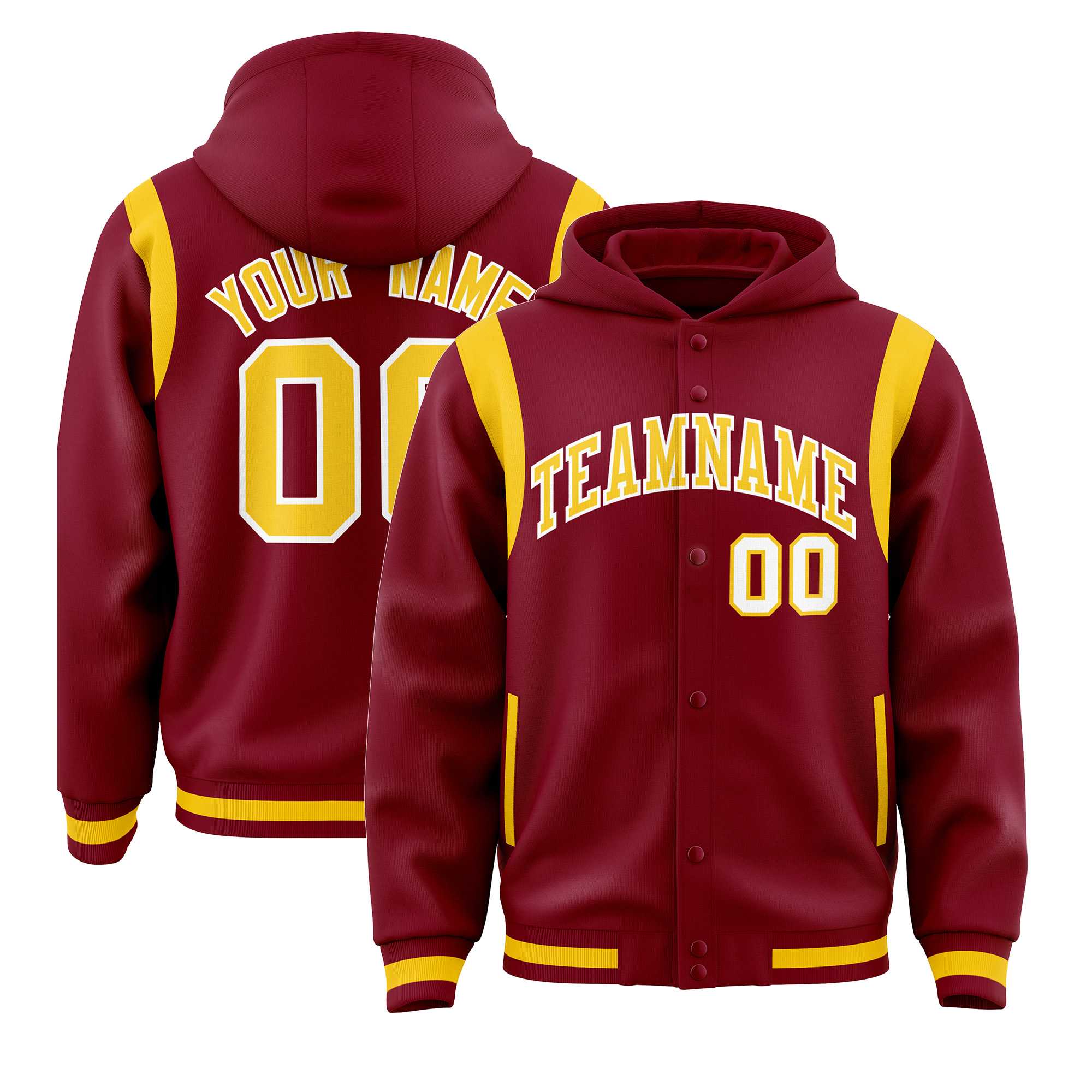 Custom Crimson Gold Varsity Full-Snap Letterman Shoulder Color Block Jacket Hoodie| KXKSHOP