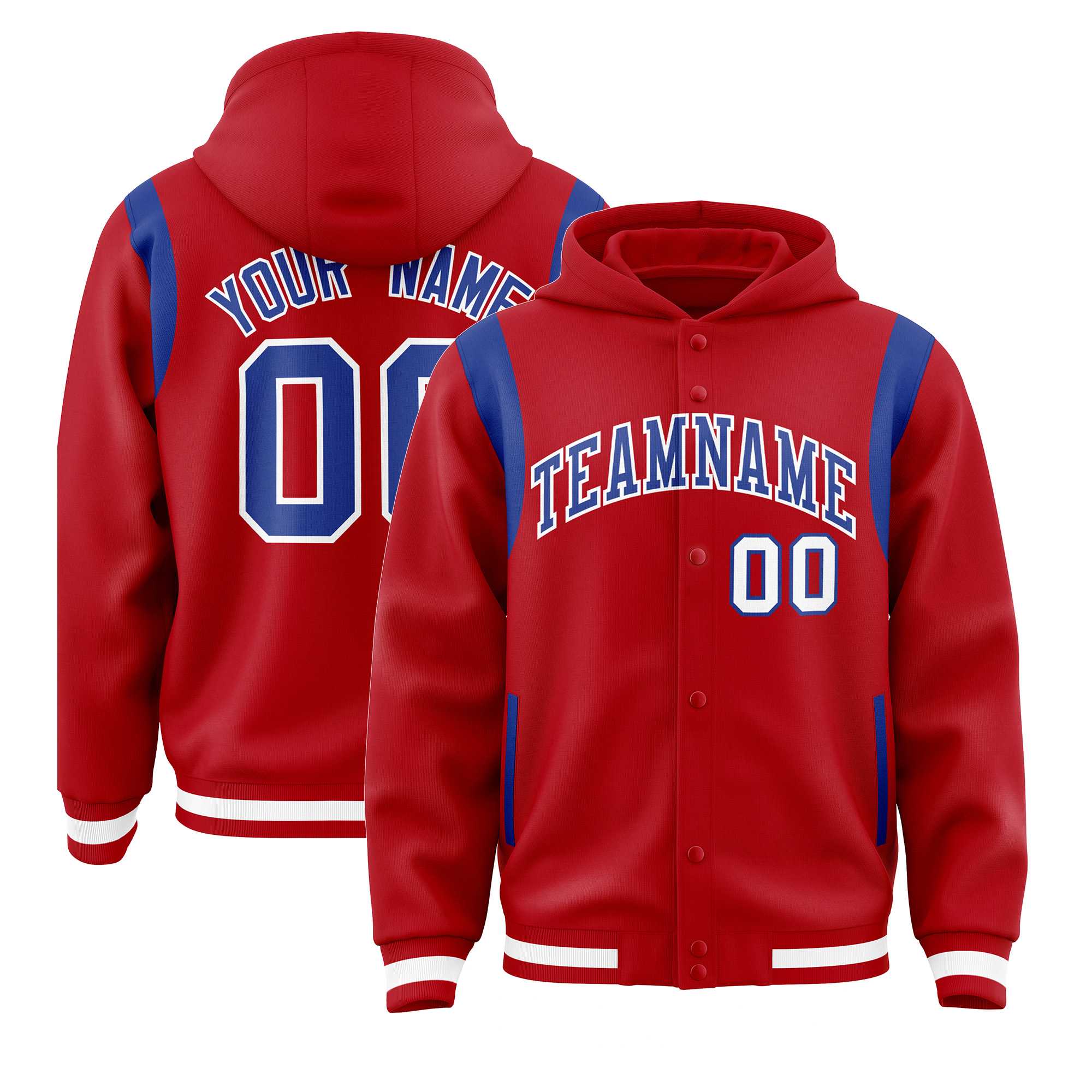 Custom Red Royal Varsity Full-Snap Letterman Shoulder Color Block Jacket Hoodie| KXKSHOP