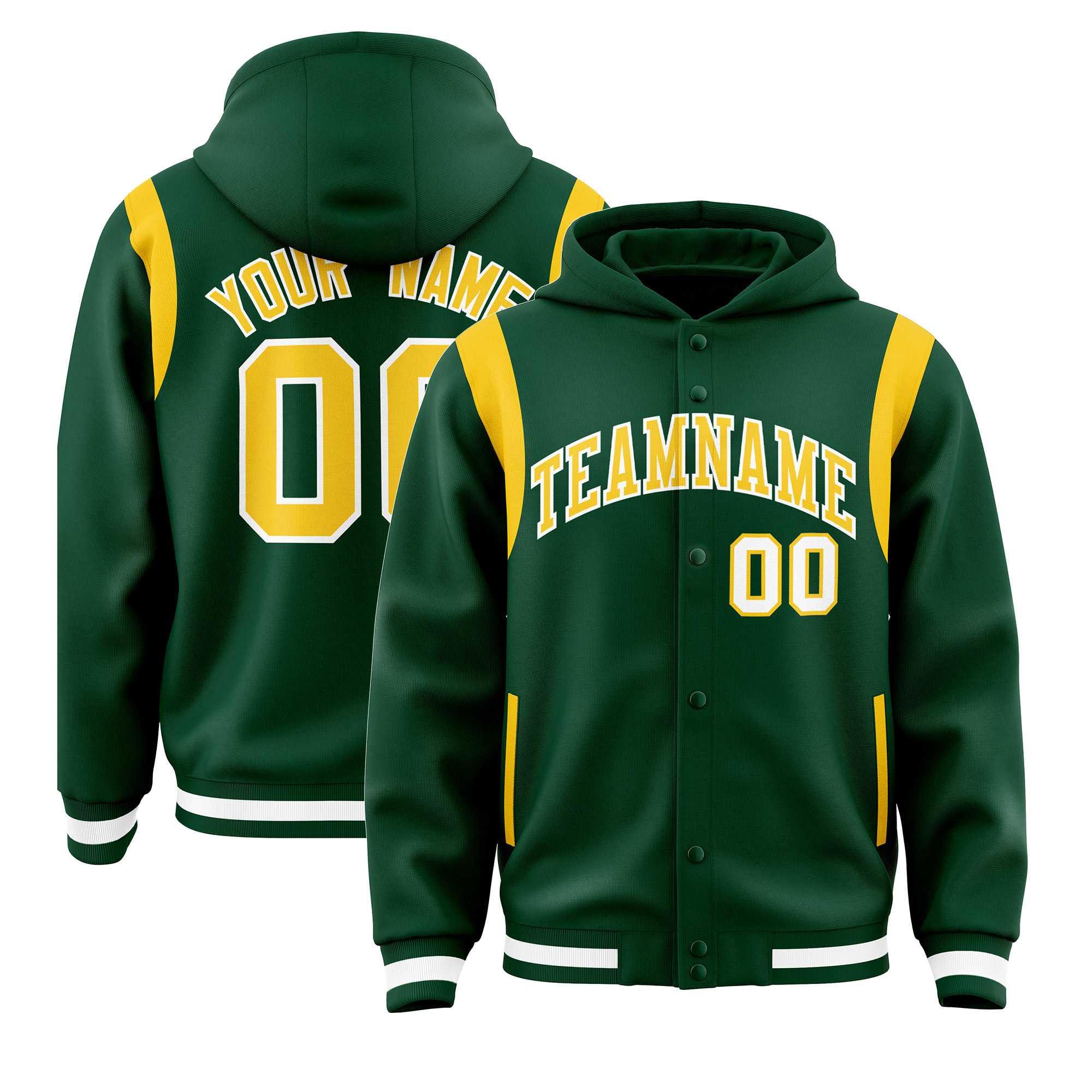 Custom Green Gold Varsity Full-Snap Letterman Shoulder Color Block Jacket Hoodie| KXKSHOP