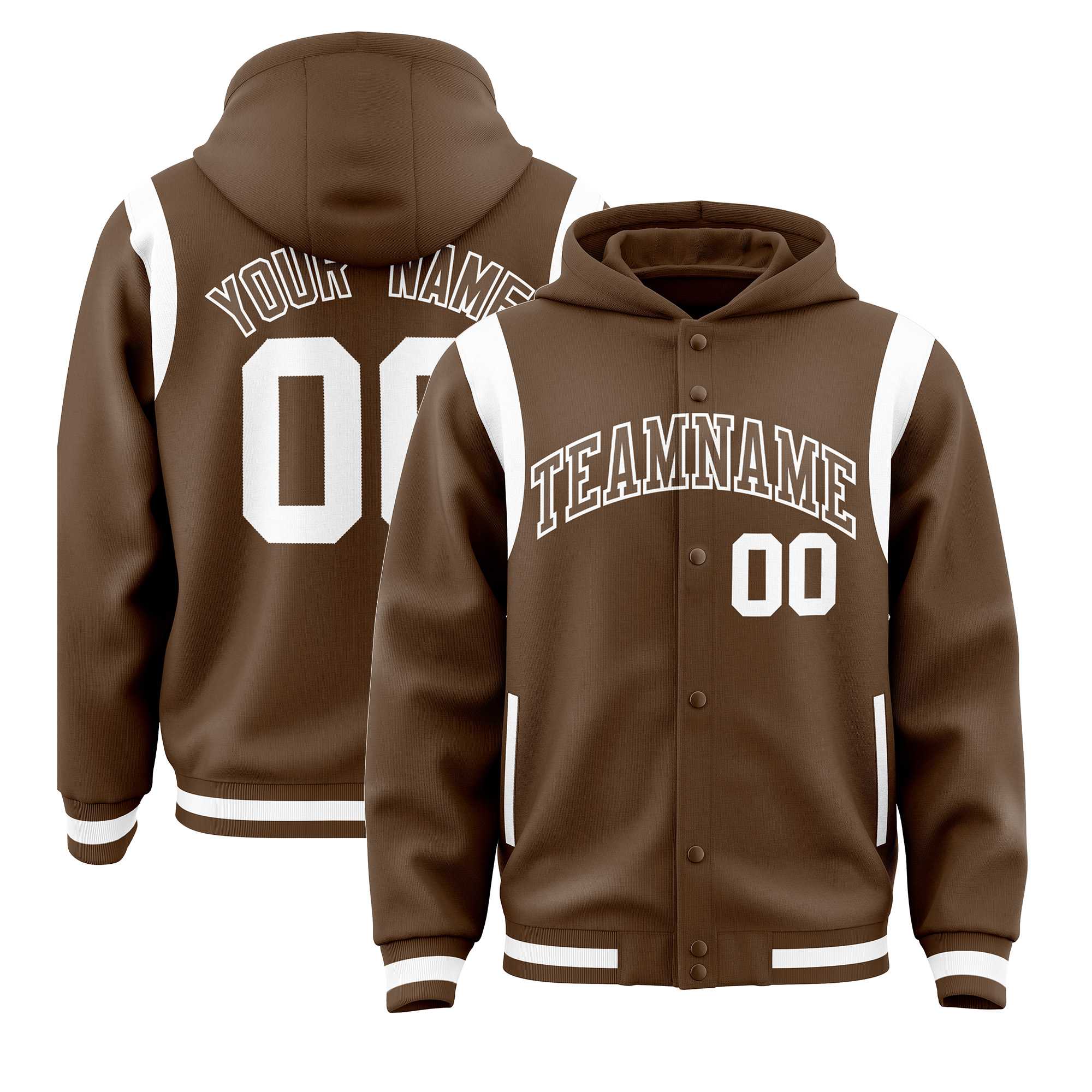 Custom Light Brown Light Brown Varsity Full-Snap Letterman Shoulder Color Block Jacket Hoodie| KXKSHOP