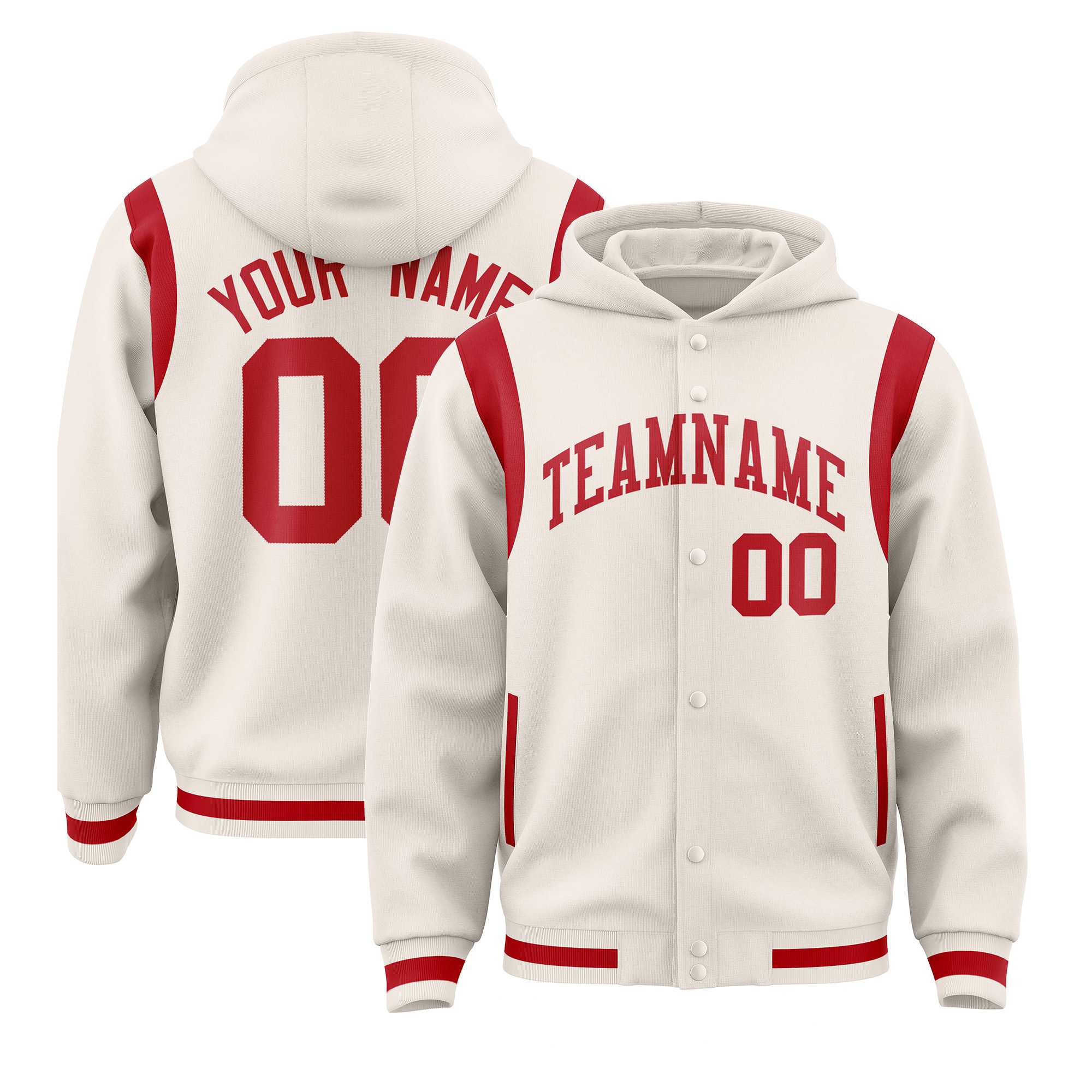 Custom Cream Red Varsity Full-Snap Letterman Shoulder Color Block Jacket Hoodie| KXKSHOP