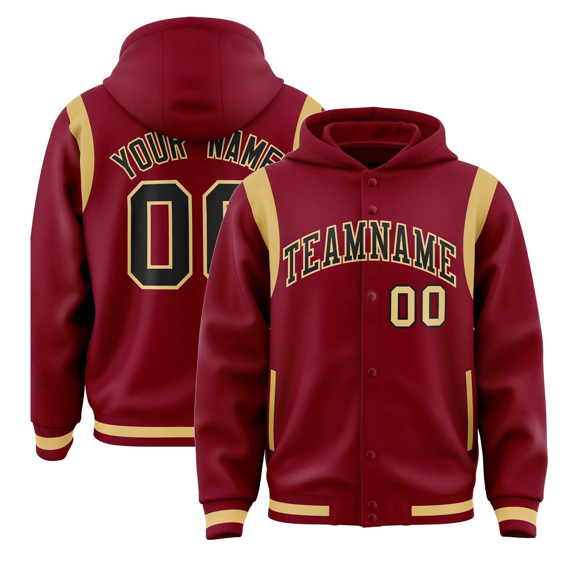 Custom Crimson Black Varsity Full-Snap Letterman Shoulder Color Block Jacket Hoodie| KXKSHOP