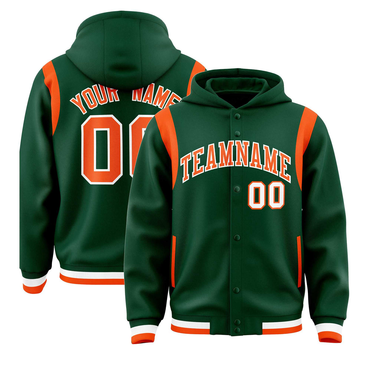 Custom Green Orange Varsity Full-Snap Letterman Shoulder Color Block Jacket Hoodie| KXKSHOP