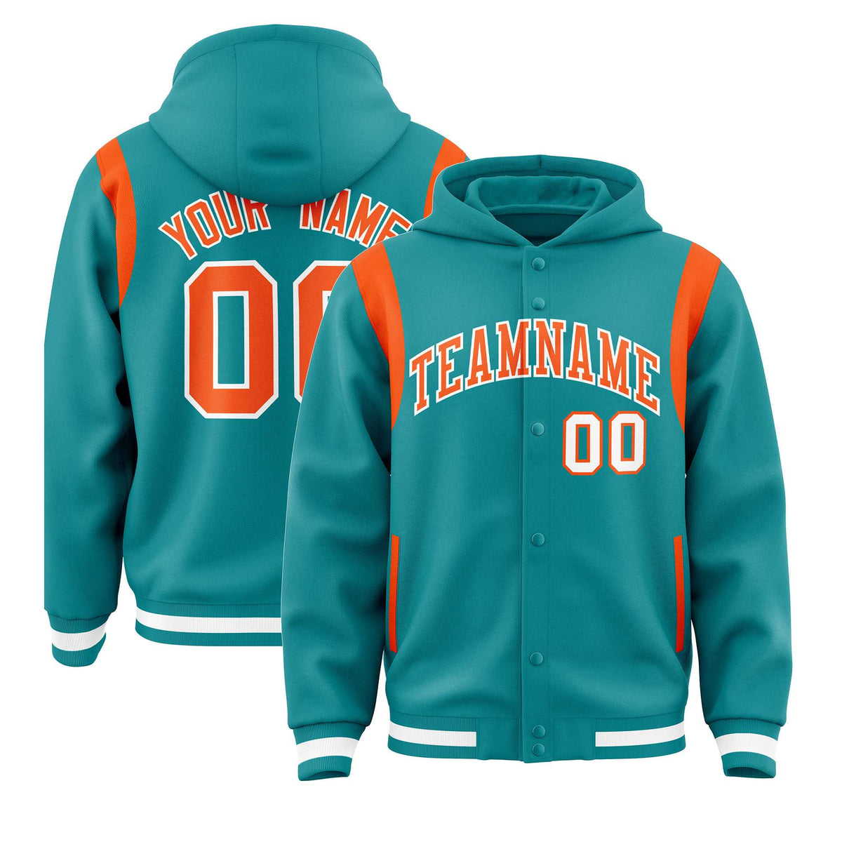 Custom Aqua Orange Varsity Full-Snap Letterman Shoulder Color Block Jacket Hoodie| KXKSHOP