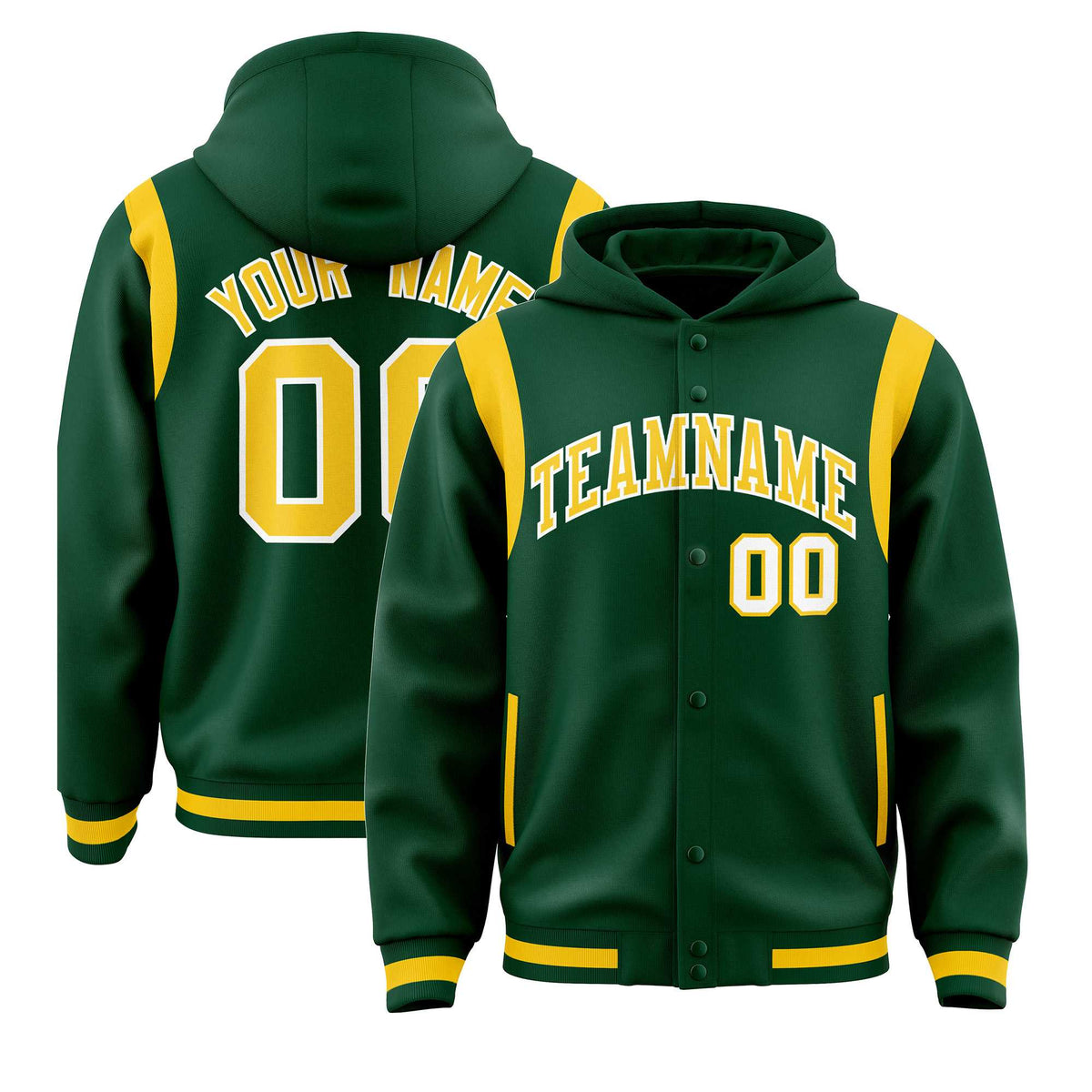 Custom Green Gold Varsity Full-Snap Letterman Shoulder Color Block Jacket Hoodie| KXKSHOP