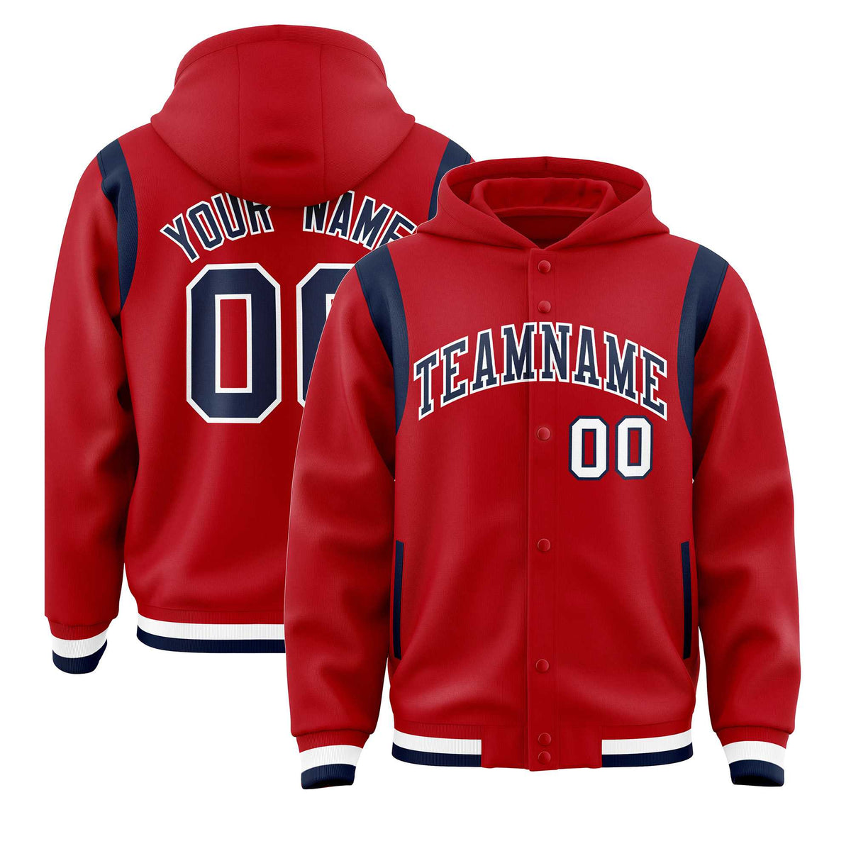 Custom Red Navy Varsity Full-Snap Letterman Shoulder Color Block Jacket Hoodie| KXKSHOP