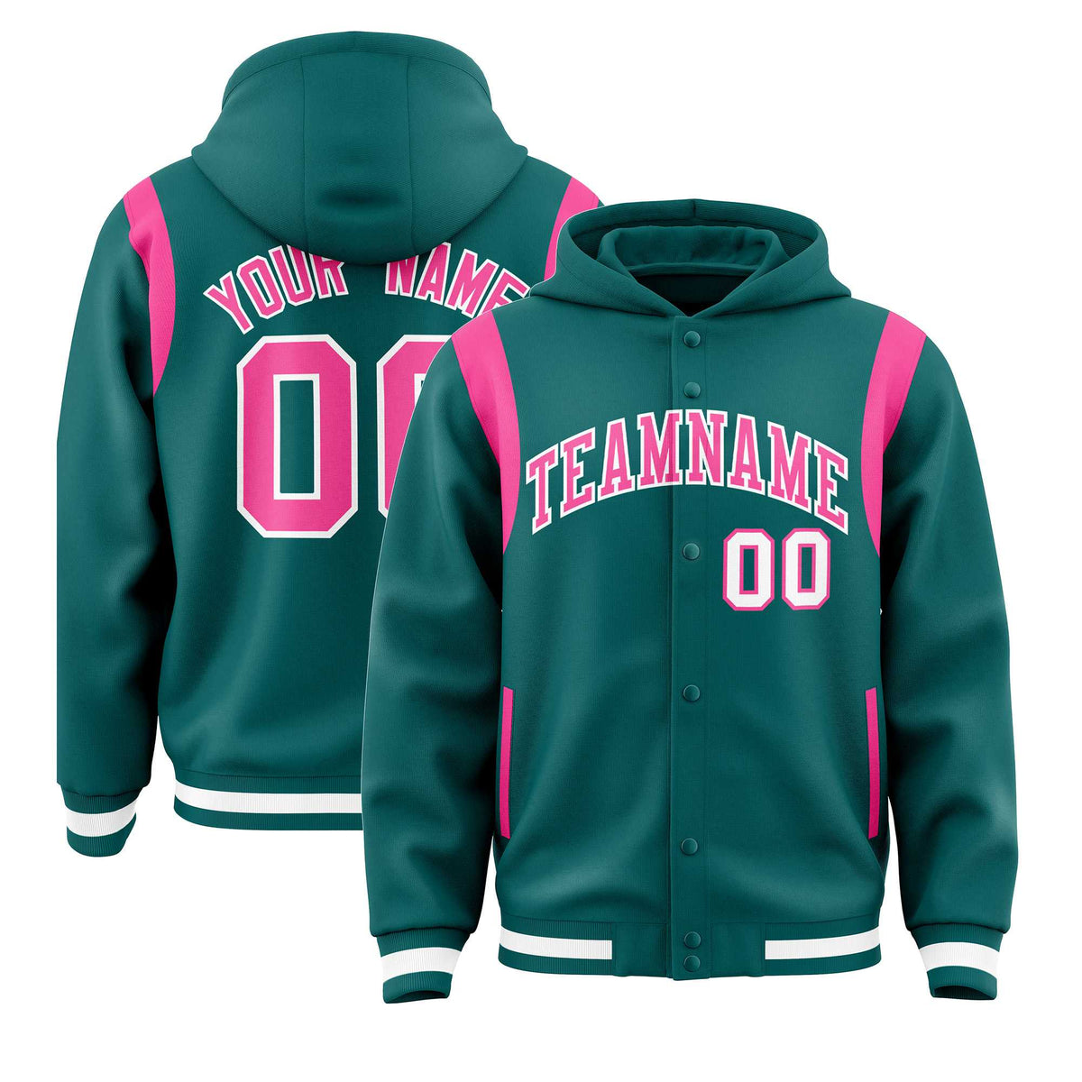 Custom Aqua Pink Varsity Full-Snap Letterman Shoulder Color Block Jacket Hoodie| KXKSHOP