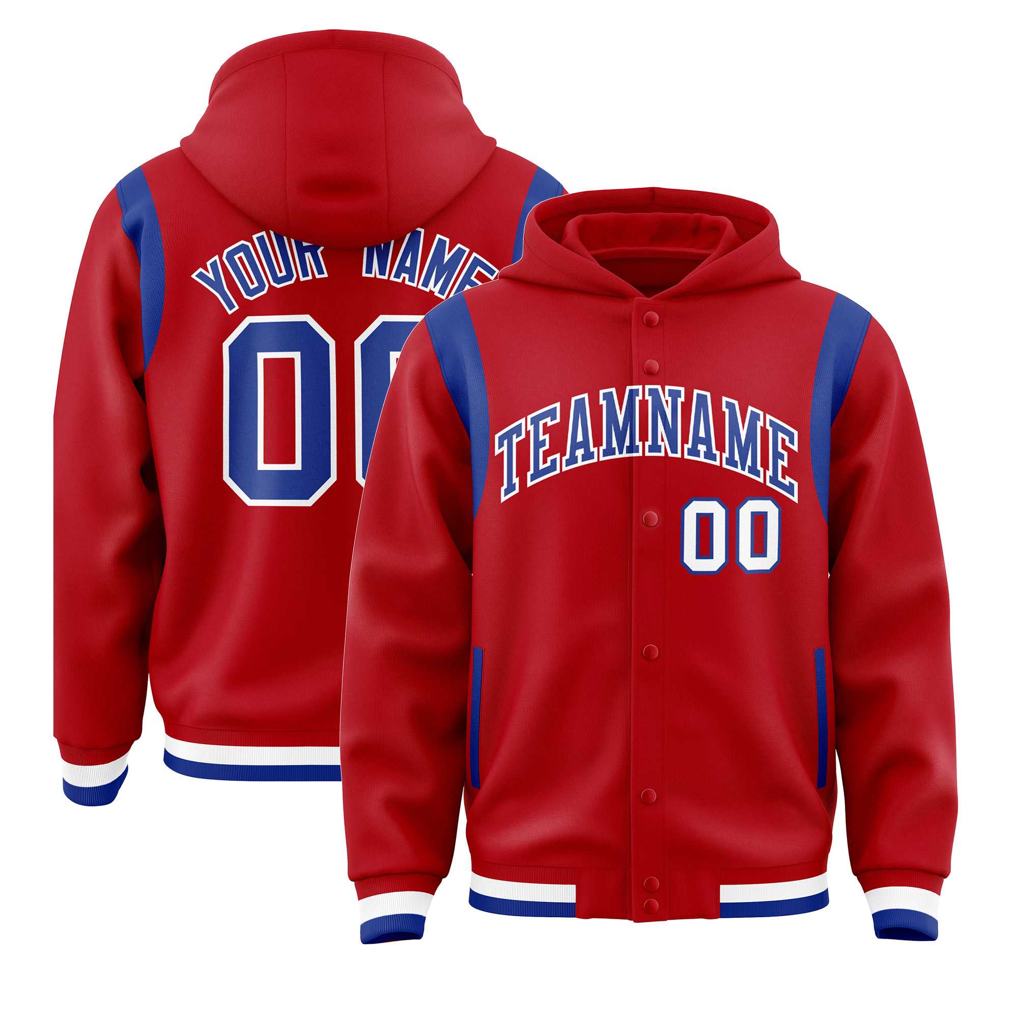 Custom Red Royal Varsity Full-Snap Letterman Shoulder Color Block Jacket Hoodie| KXKSHOP