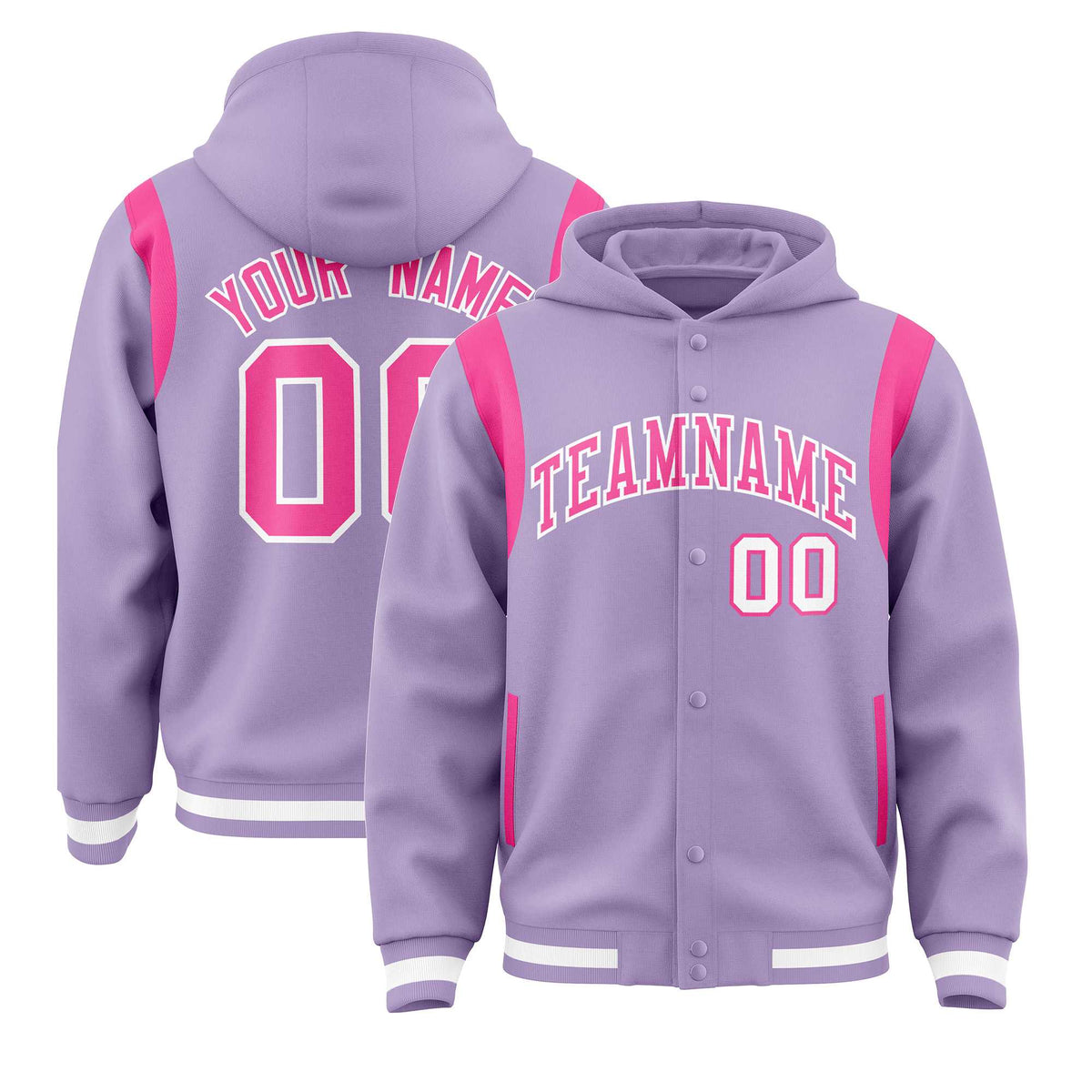 Custom Light Purple Pink Varsity Full-Snap Letterman Shoulder Color Block Jacket Hoodie| KXKSHOP